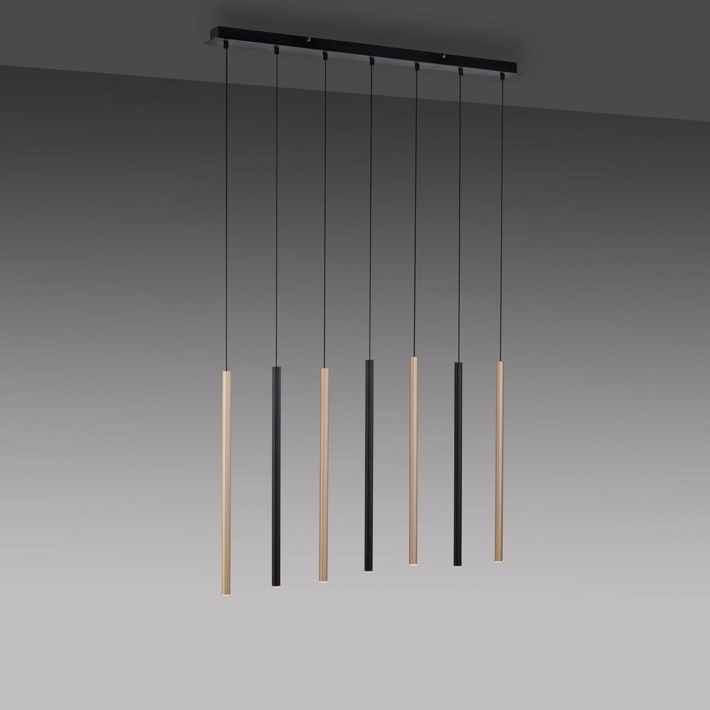 LED pendellampe Flute 7-lys svart/aluminium montert