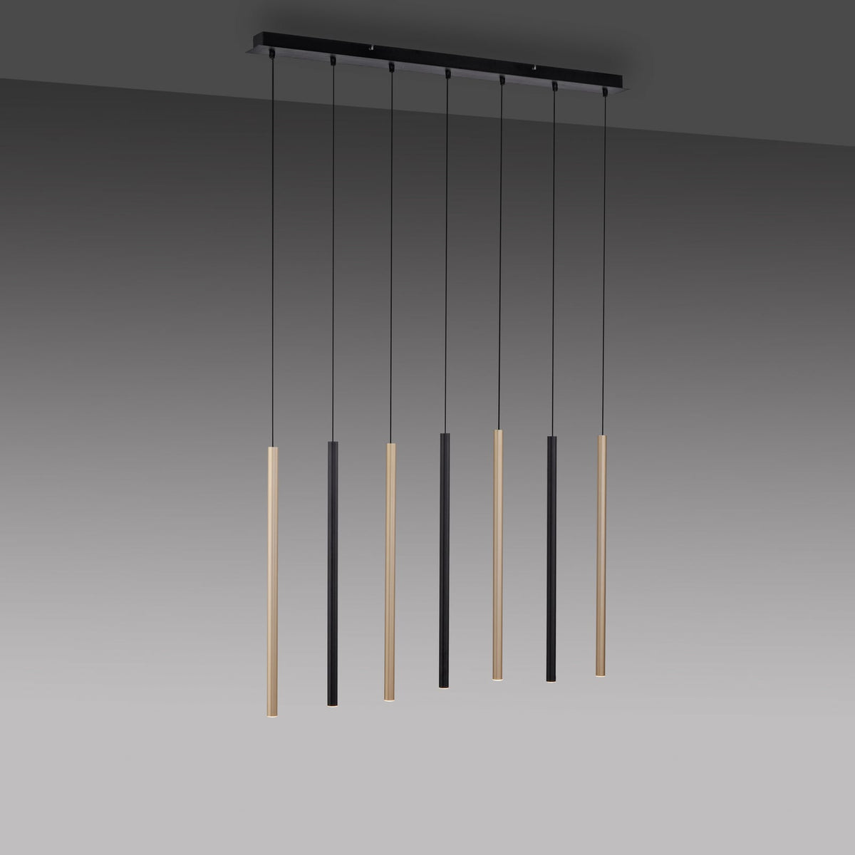 LED pendellampe Flute 7-lys svart/aluminium montert