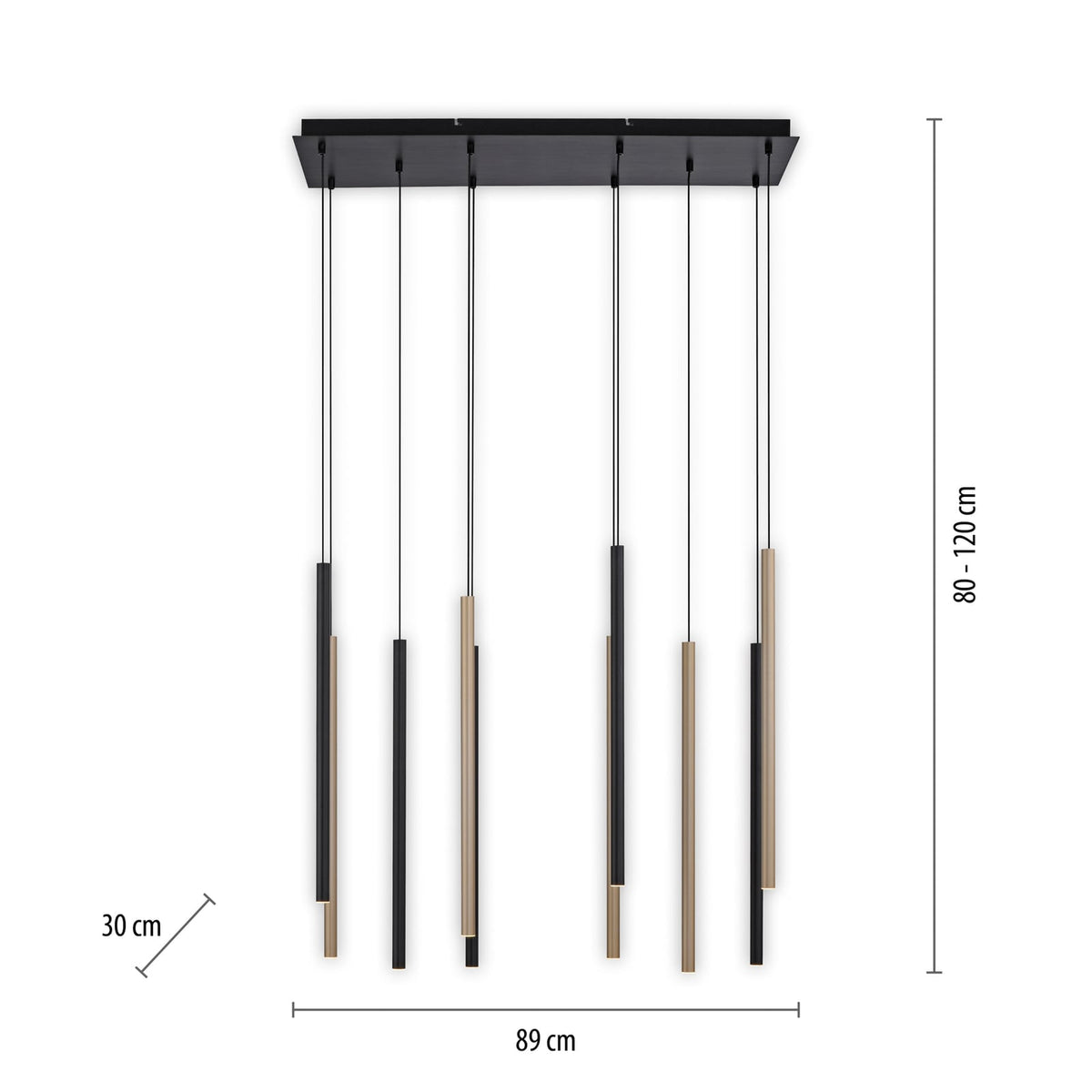 Detalj av LED pendellampe Flute dimbar 10-lys svart/aluminium
