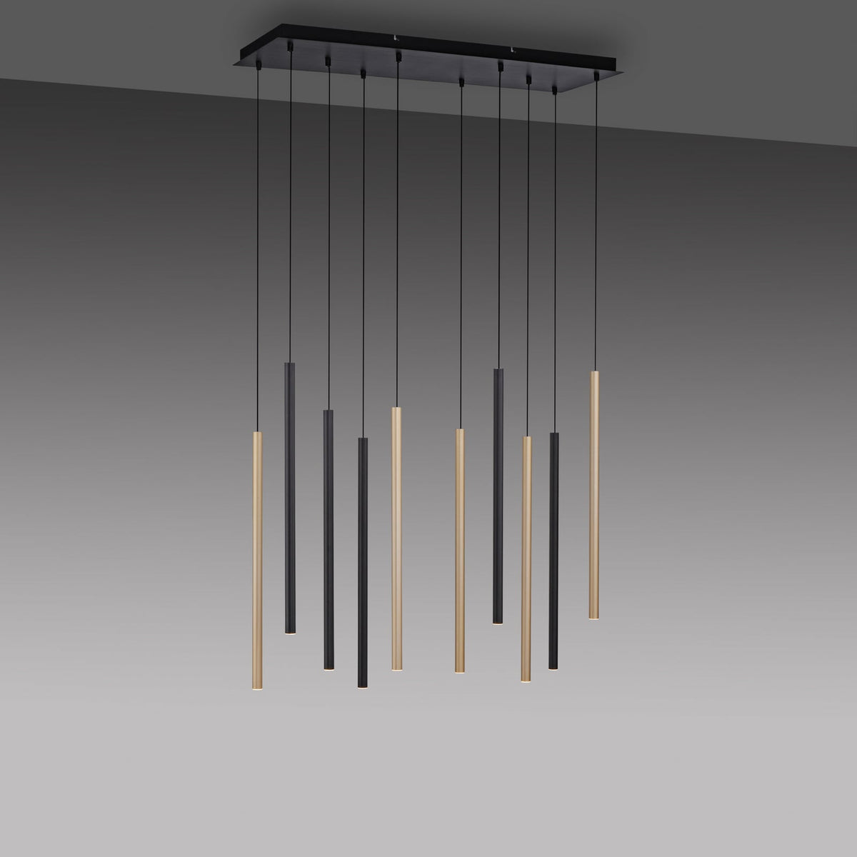 Montert LED pendellampe Flute dimbar 10-lys svart/aluminium i stue