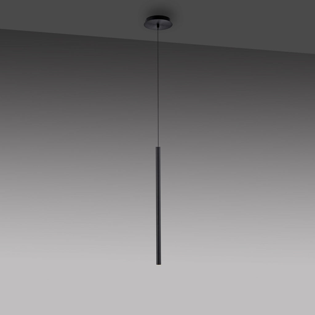 Montert LED pendellampe Flute sylinderform svart i rom