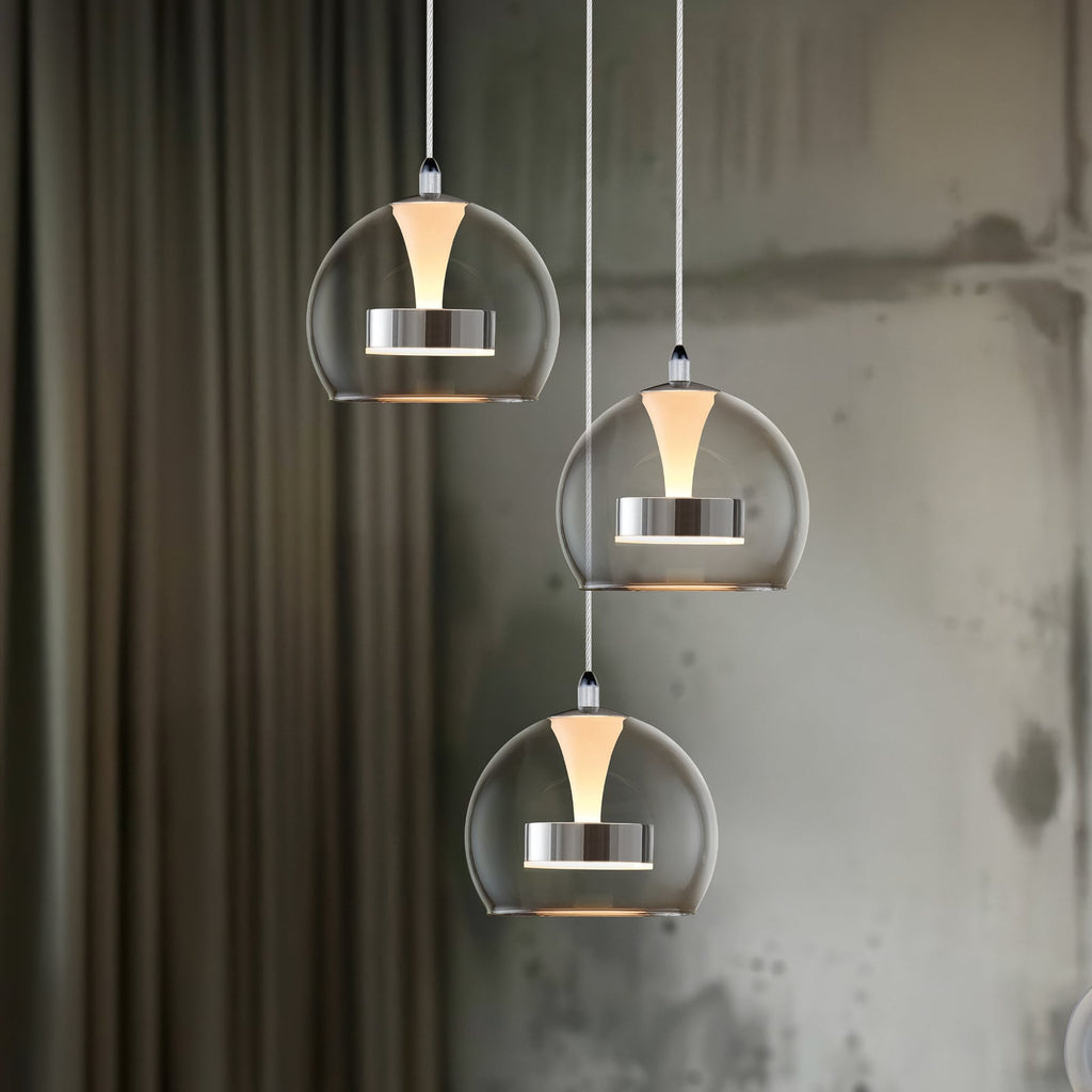 LED pendellampe Flynt 3-lys metall og glass forfra