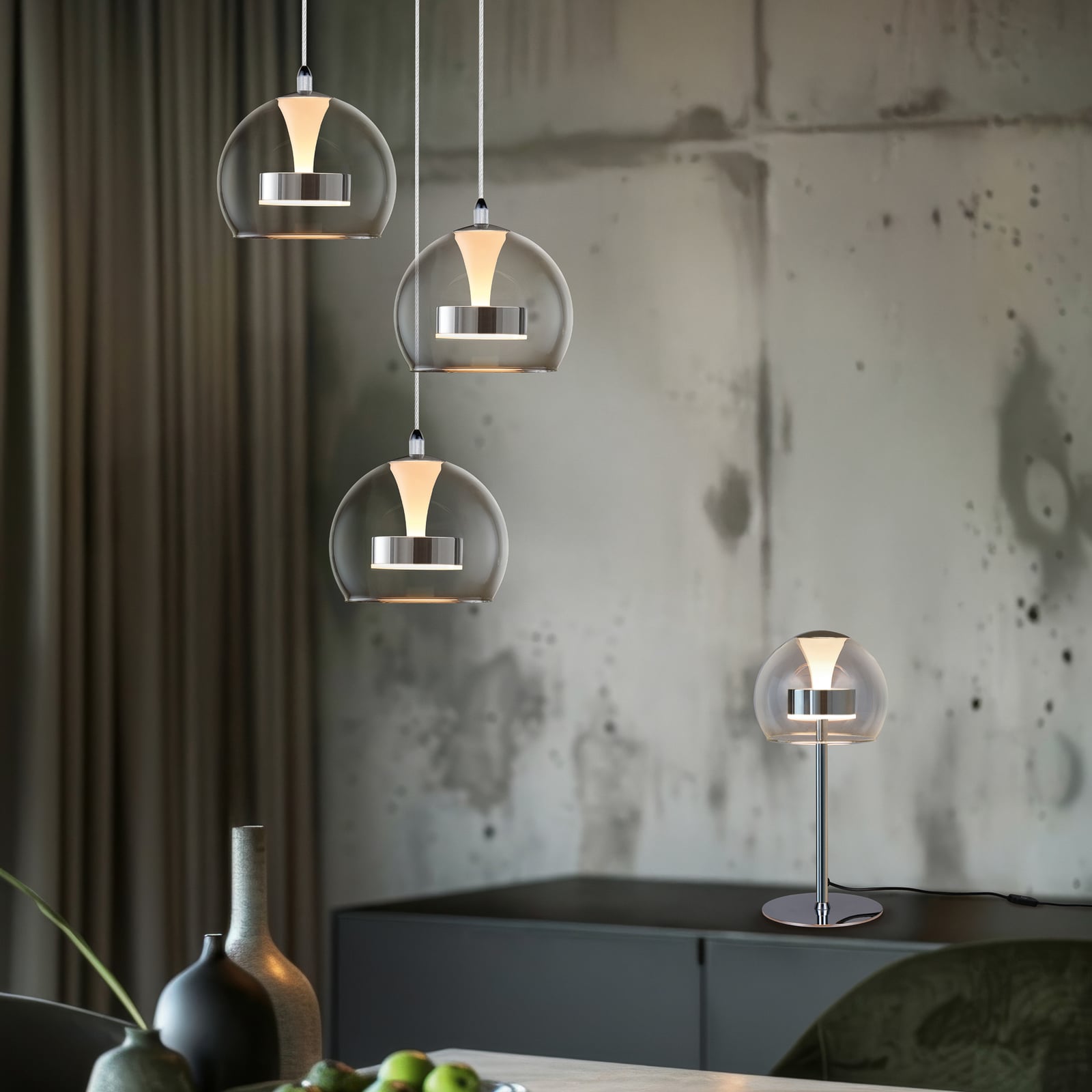LED pendellampe Flynt 3-lys sett bakfra