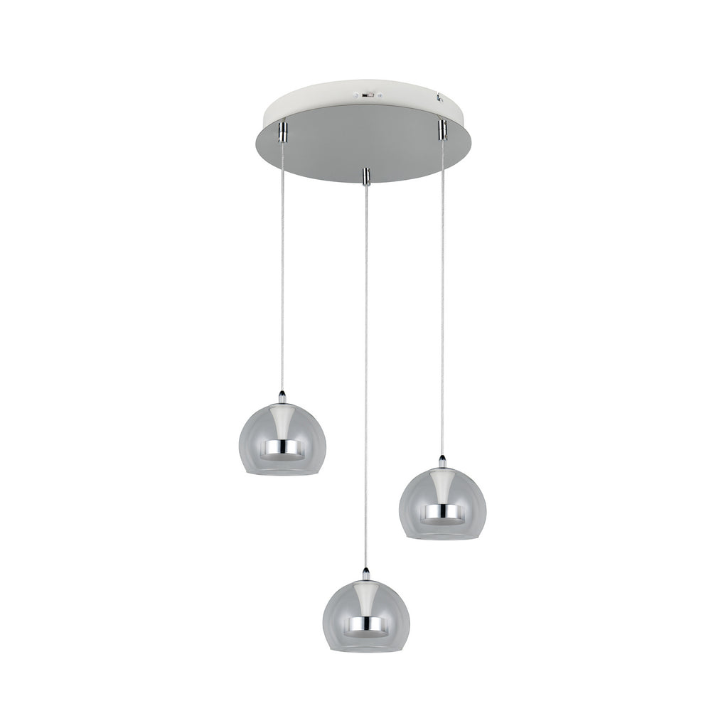 Detalj av metall og glass på LED pendellampe Flynt 3-lys
