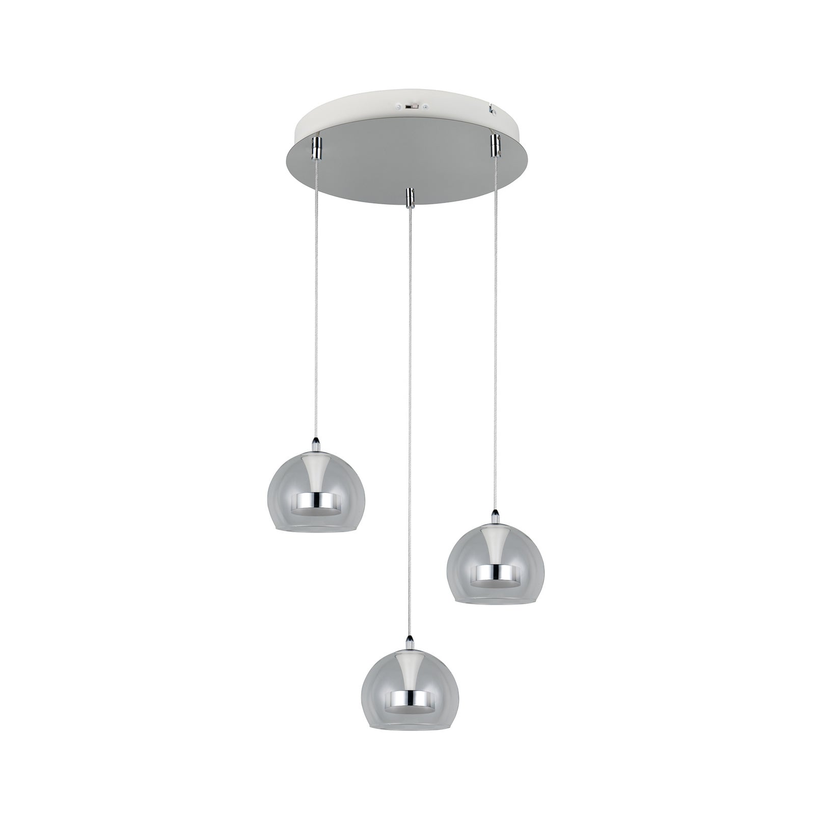 Detalj av metall og glass på LED pendellampe Flynt 3-lys
