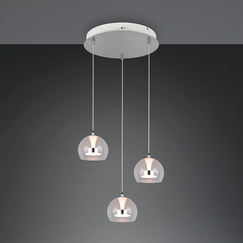 Nærbilde av dimmer på LED pendellampe Flynt 3-lys