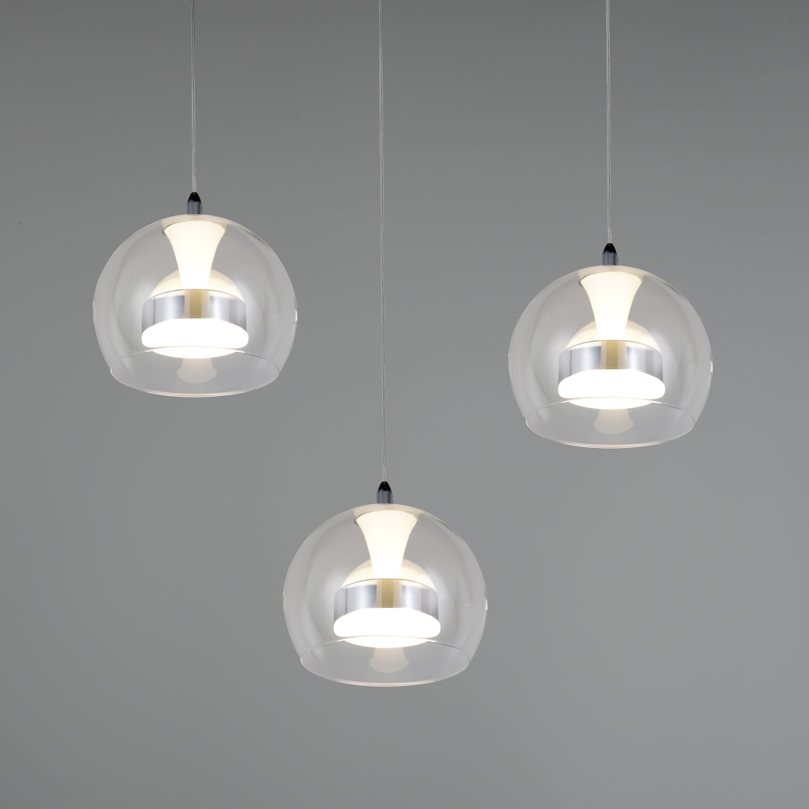 Sidevisning av LED pendellampe Flynt 3-lys metall/glass