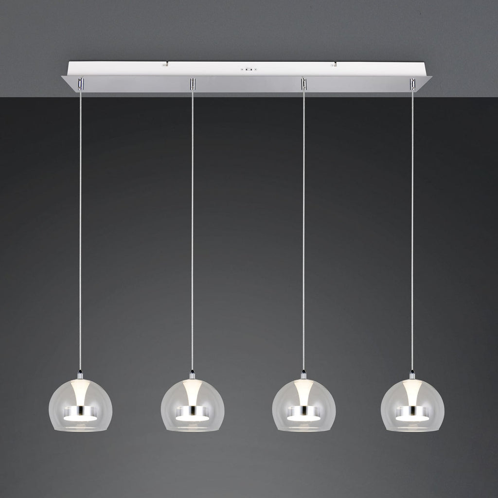 LED pendellampe Flynt 4-lys krom dimbar CCT 97 cm detalj av glass og metall