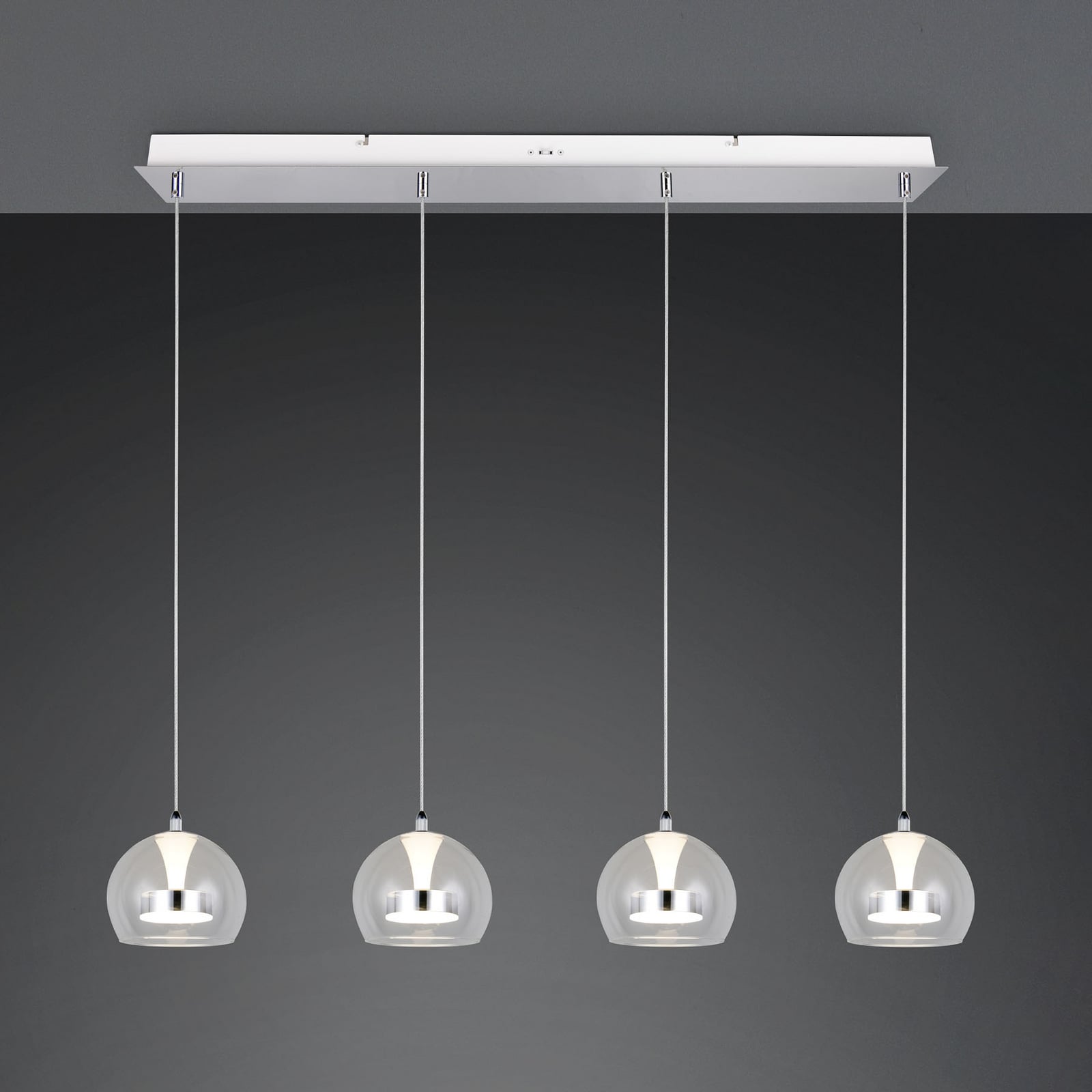 LED pendellampe Flynt 4-lys krom dimbar CCT 97 cm detalj av glass og metall