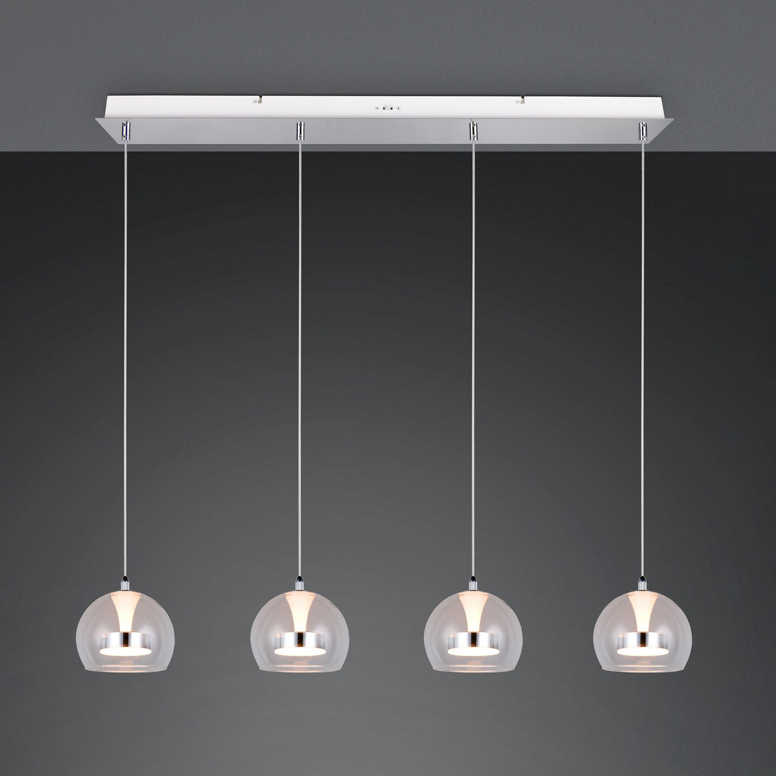 LED pendellampe Flynt 4-lys krom dimbar CCT 97 cm montert i rom