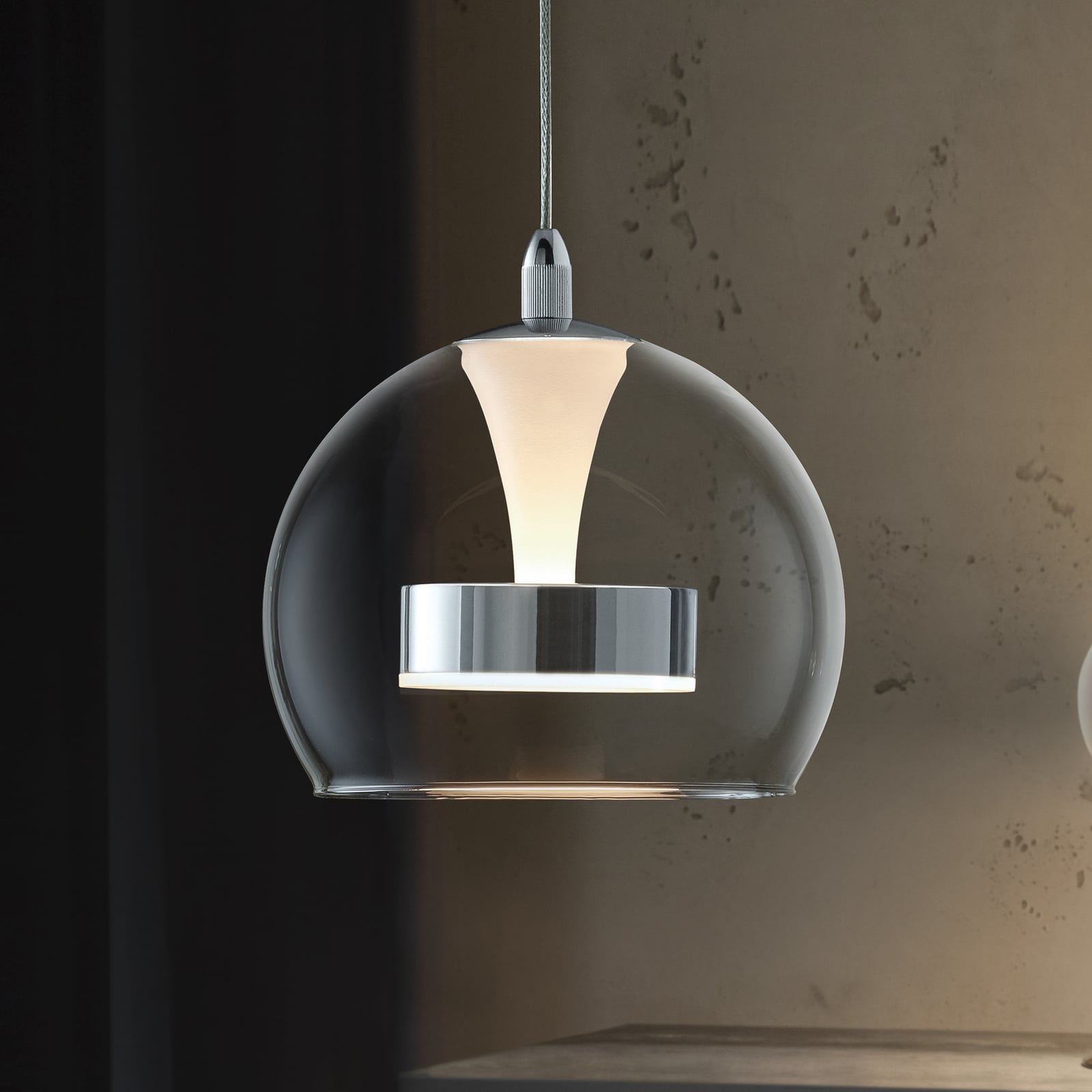 LED pendellampe Flynt krom glass Ø20 cm dimbar CCT forfra