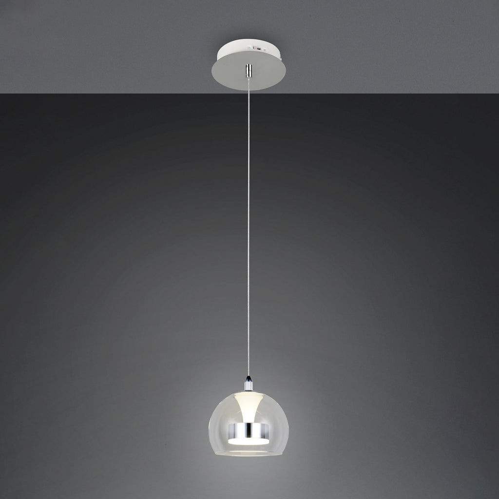 LED pendellampe Flynt krom glass Ø20 cm dimbar CCT nærbilde av oppheng