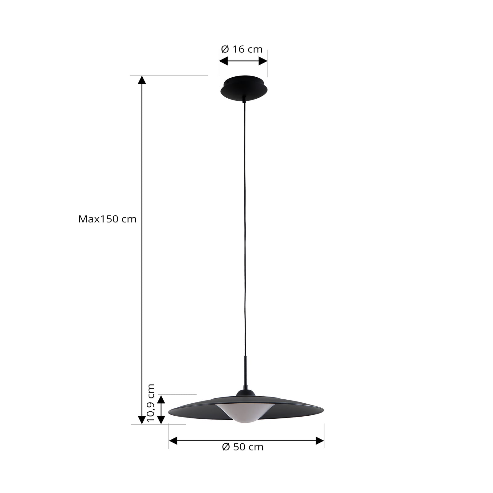 LED pendellampe Foco svart metall Ø50 cm montert