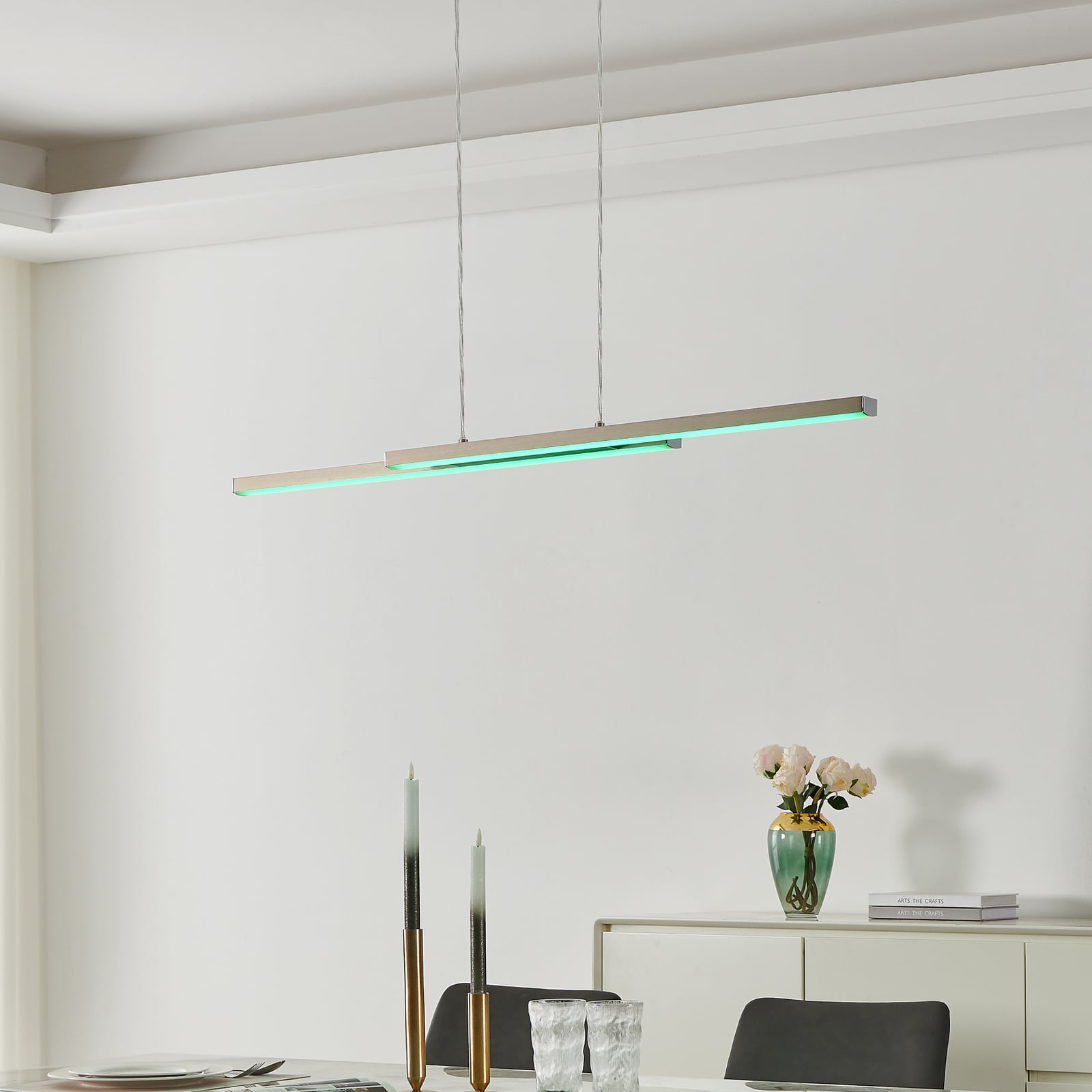 LED pendellampe Fraioli-Z dimbar matt nikkel 105 cm bakside