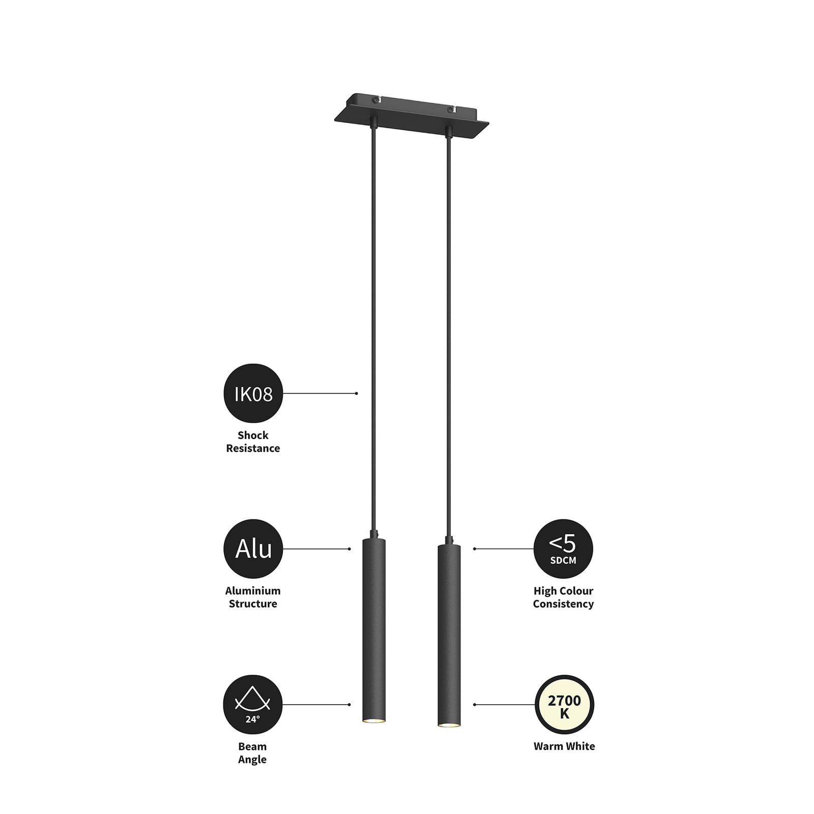 LED pendellampe Franka 2-lys svart aluminium 2700K detalj skjerm