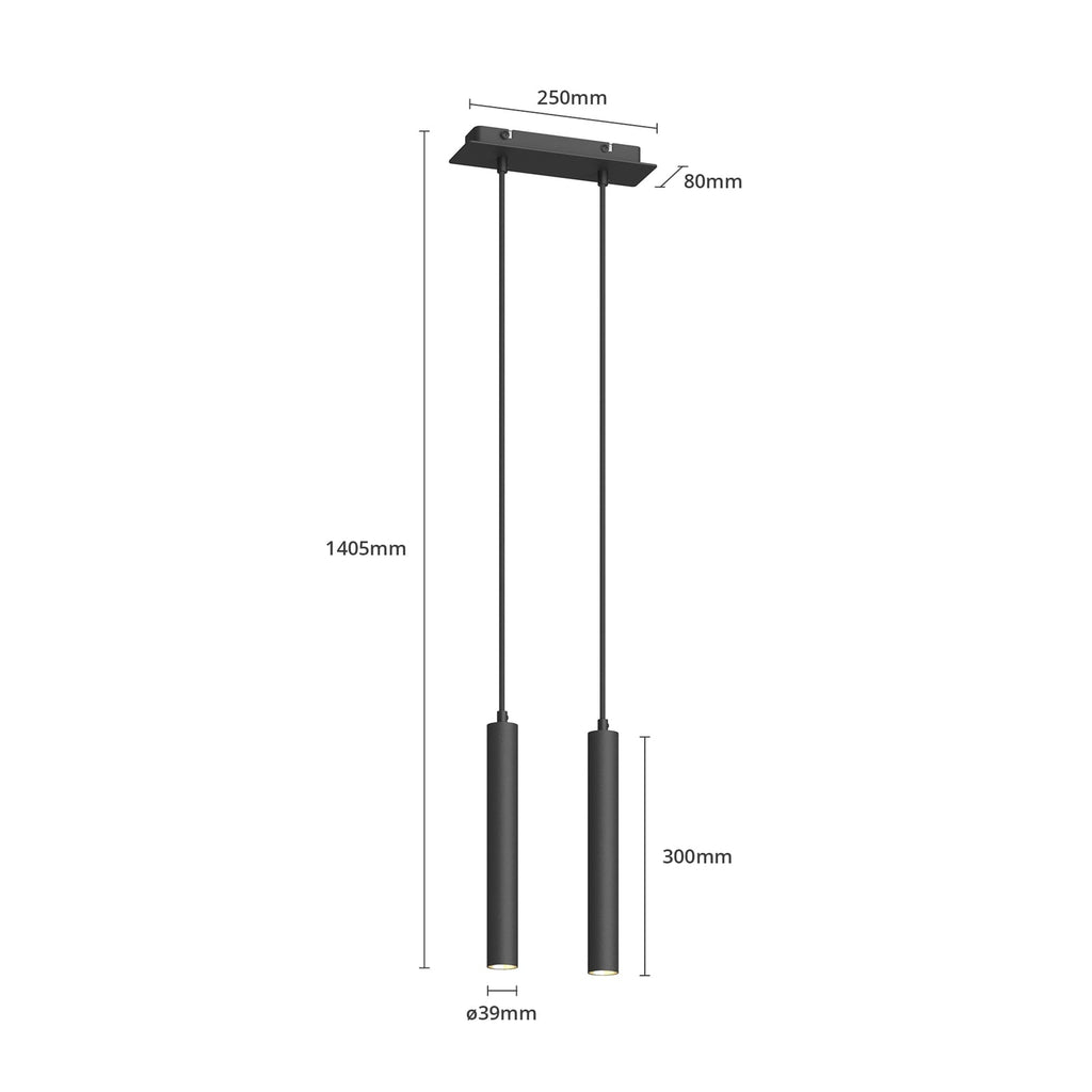 LED pendellampe Franka 2-lys svart aluminium 2700K sideprofil