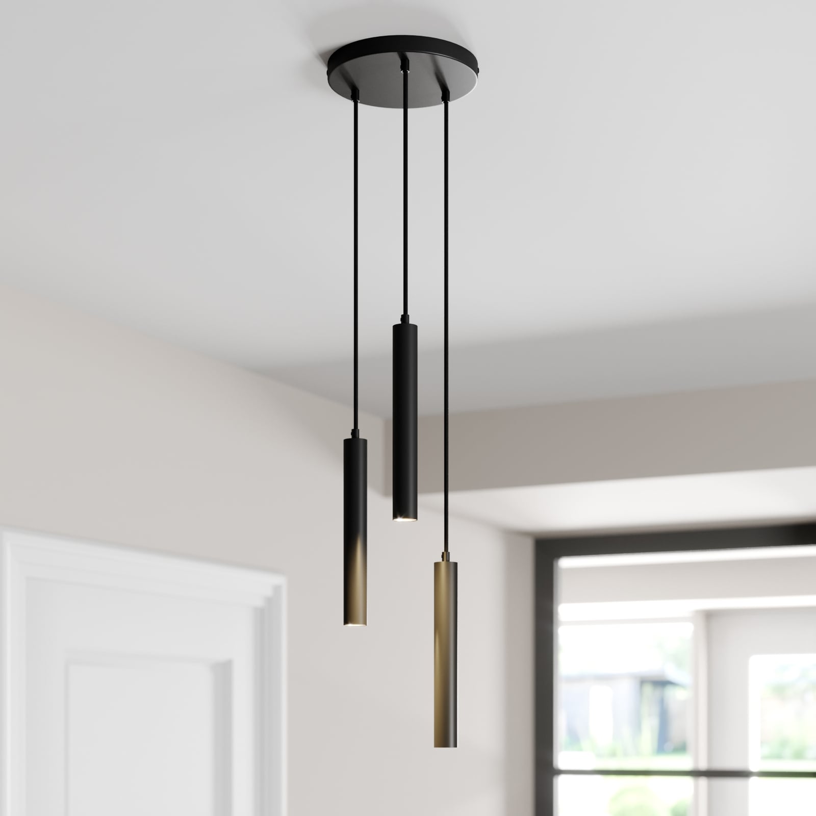 LED pendellampe Franka 3-lys aluminium Ø24 cm svart forfra