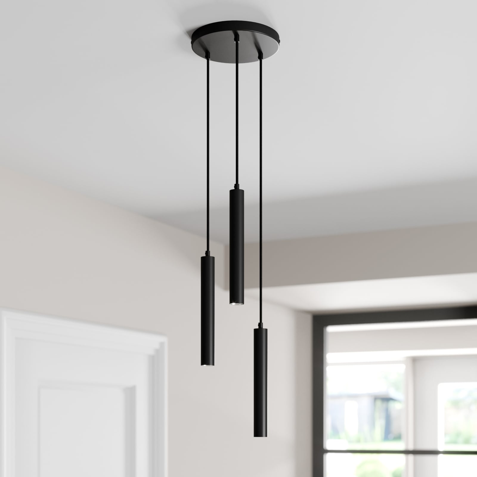 LED pendellampe Franka 3-lys aluminium Ø24 cm svart montert over bord