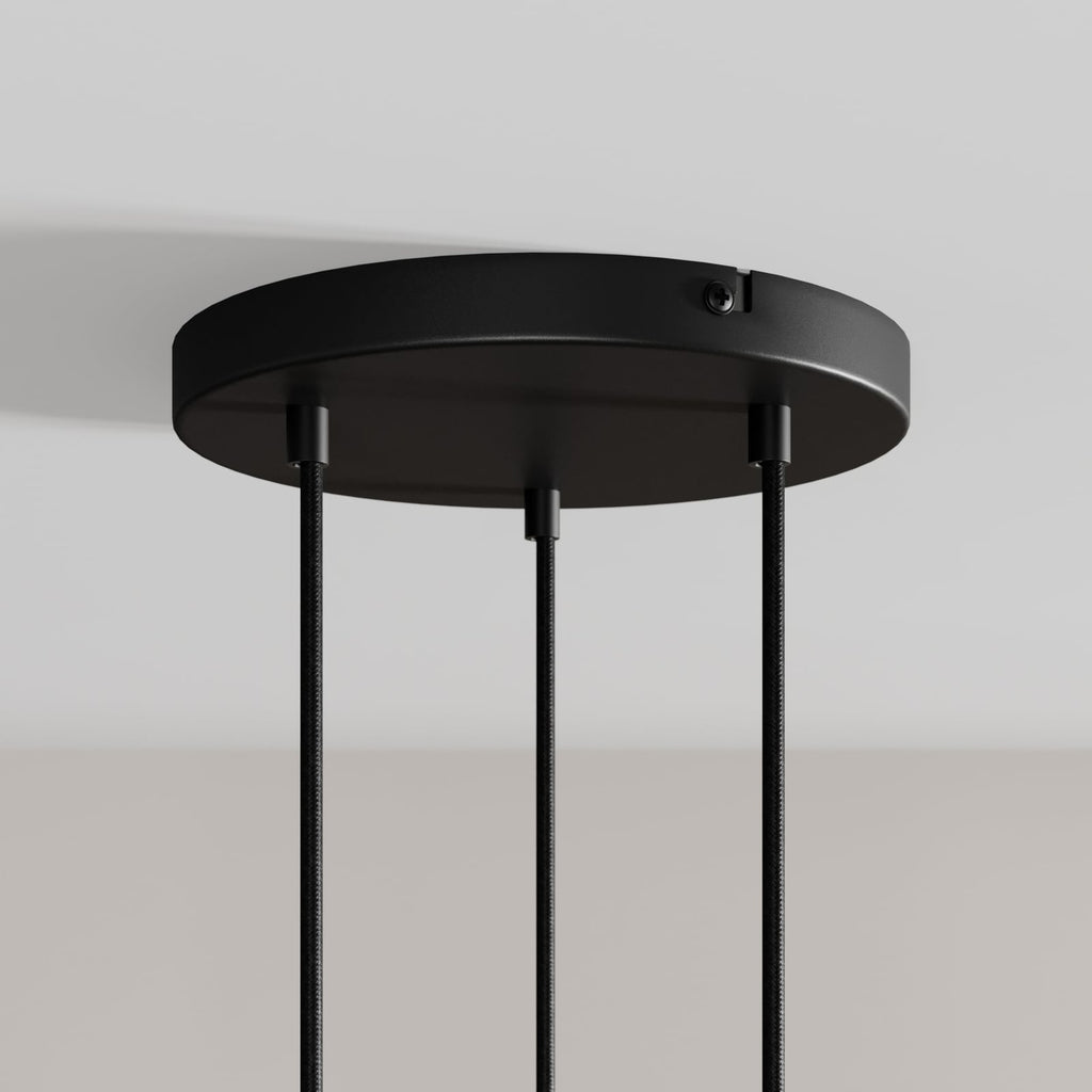 LED pendellampe Franka 3-lys aluminium Ø24 cm svart nærbilde av lampeskjerm