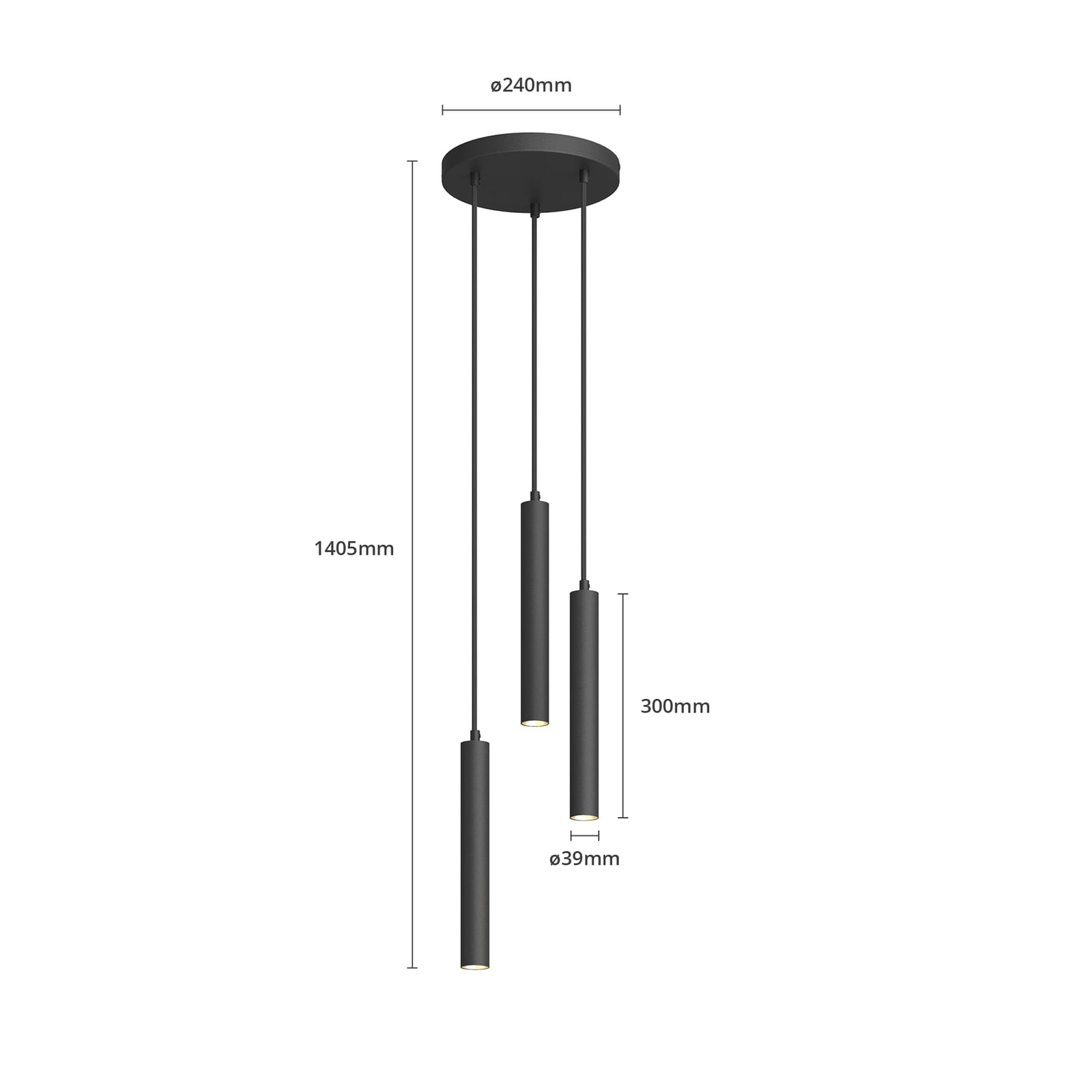 LED pendellampe Franka 3-lys aluminium Ø24 cm svart oppheng og takfeste