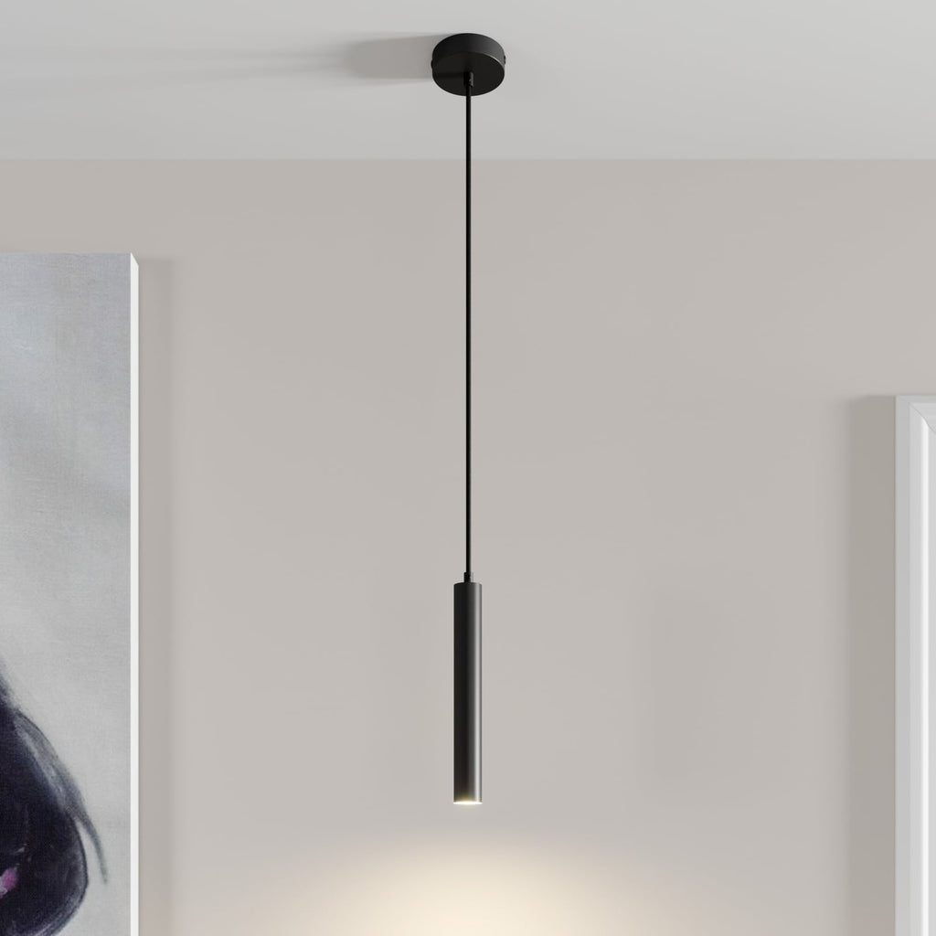 LED pendellampe Franka sylinderform svart aluminium forfra