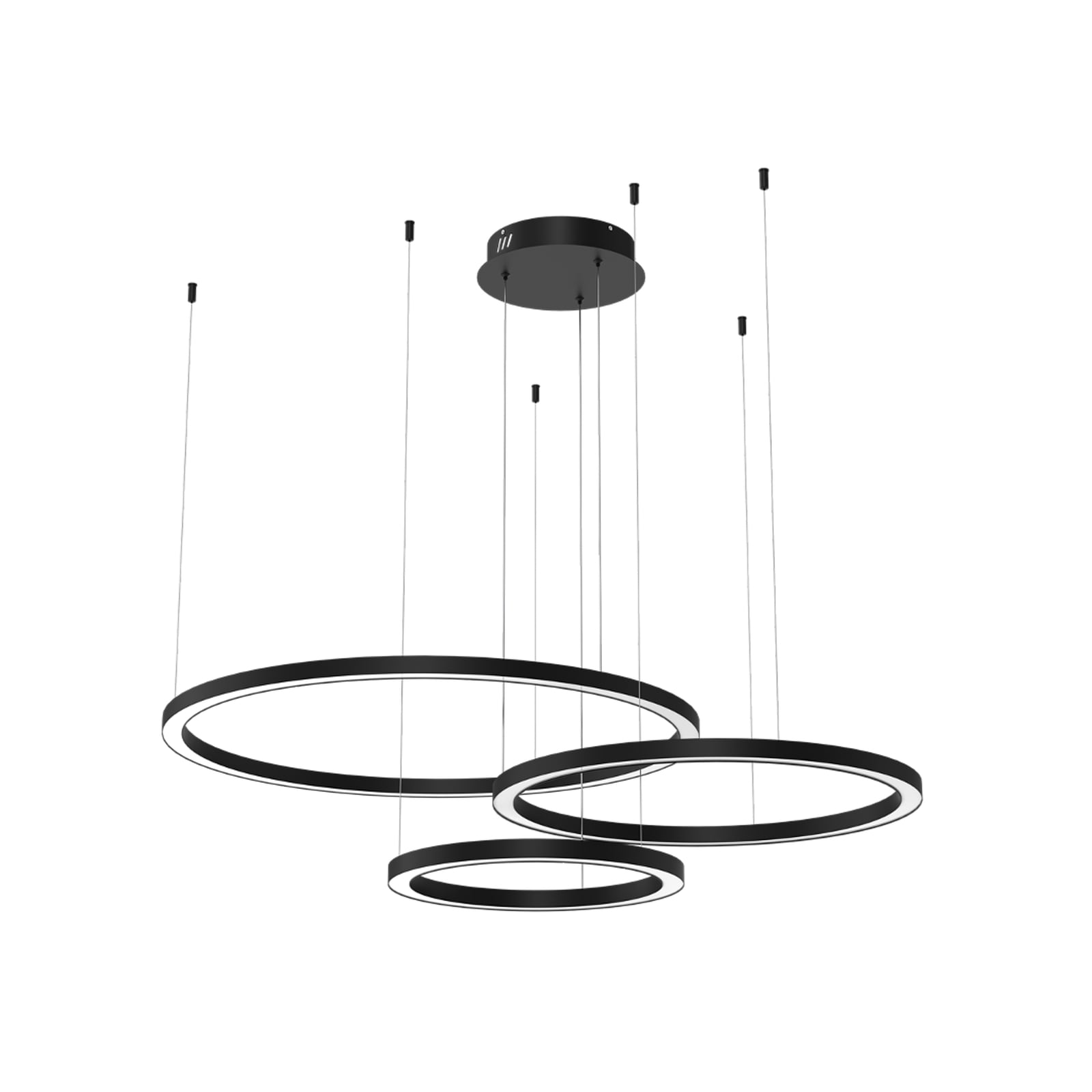 LED pendellampe Galaxia 3-lys svart ringer montert i rom