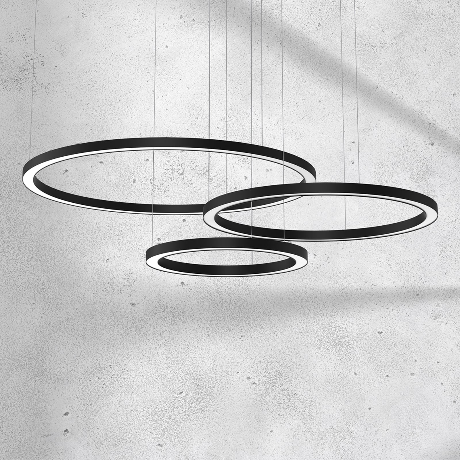 LED pendellampe Galaxia 3-lys svart ringer justerbare oppheng