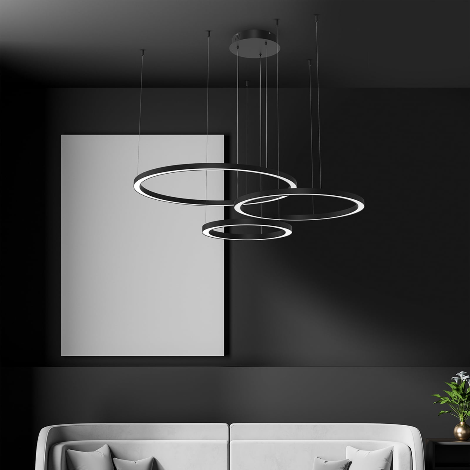 LED pendellampe Galaxia 3-lys svart ringer oversikt