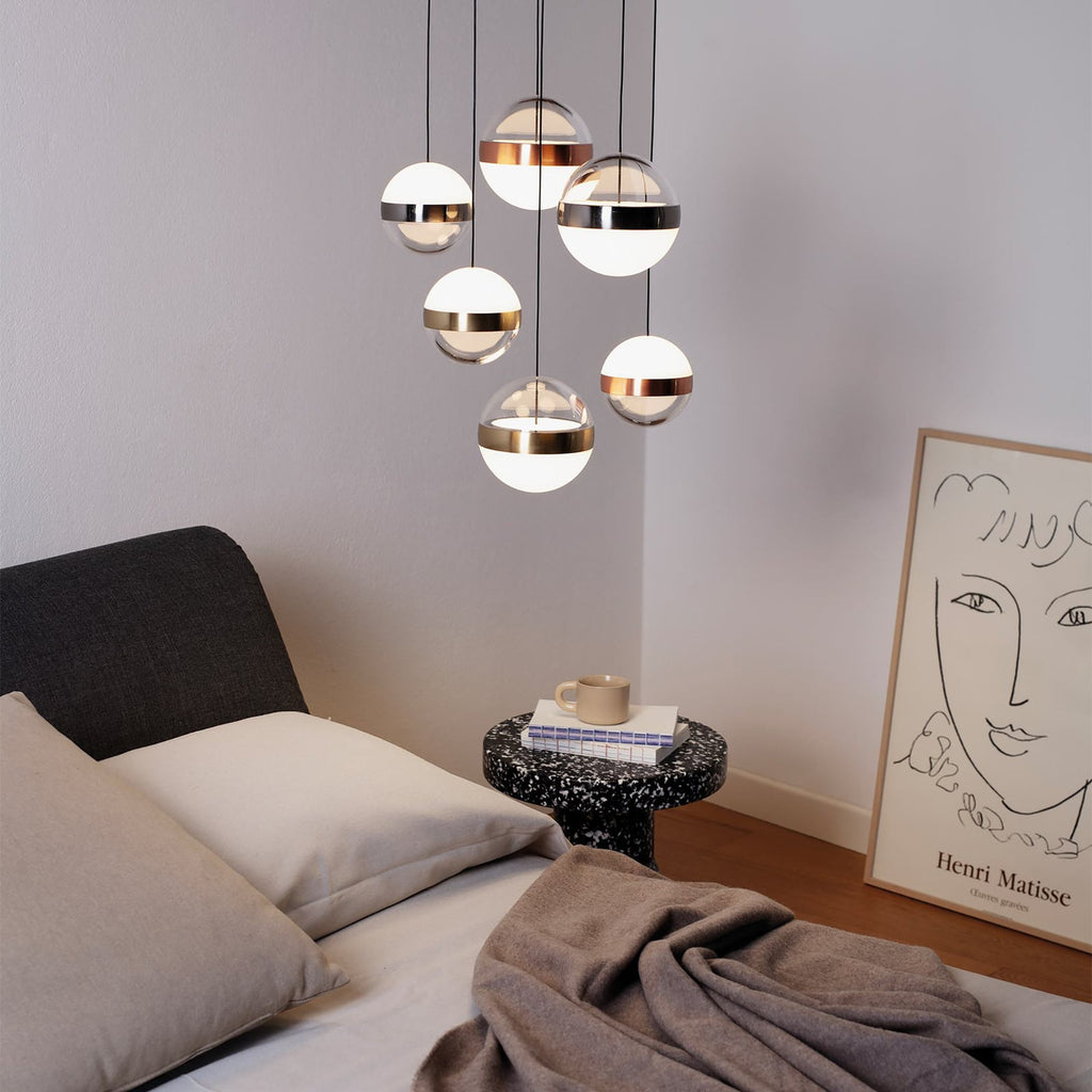 LED pendellampe Galaxy 6-lys akryl og metall Ø40 cm bakside