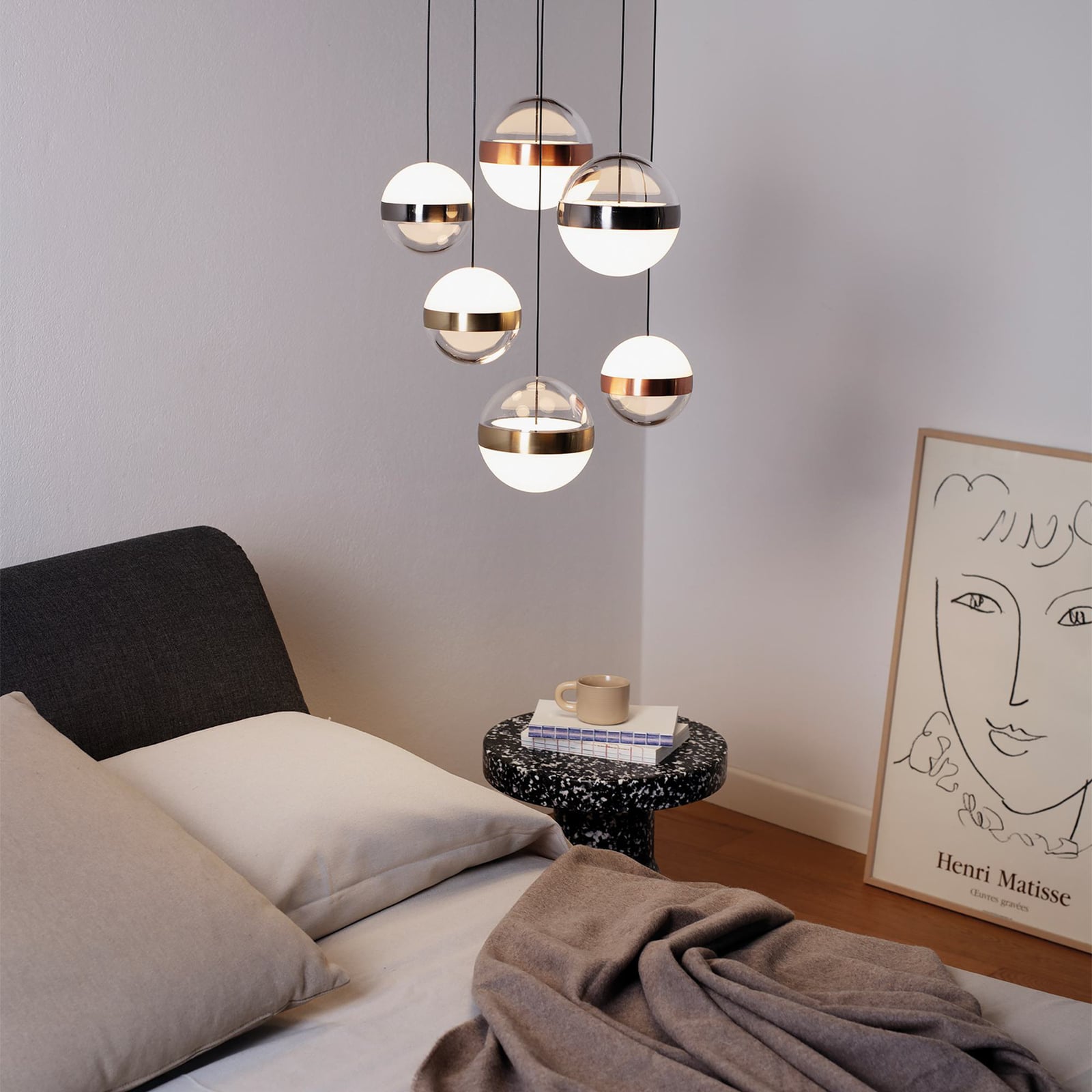 LED pendellampe Galaxy 6-lys akryl og metall Ø40 cm bakside