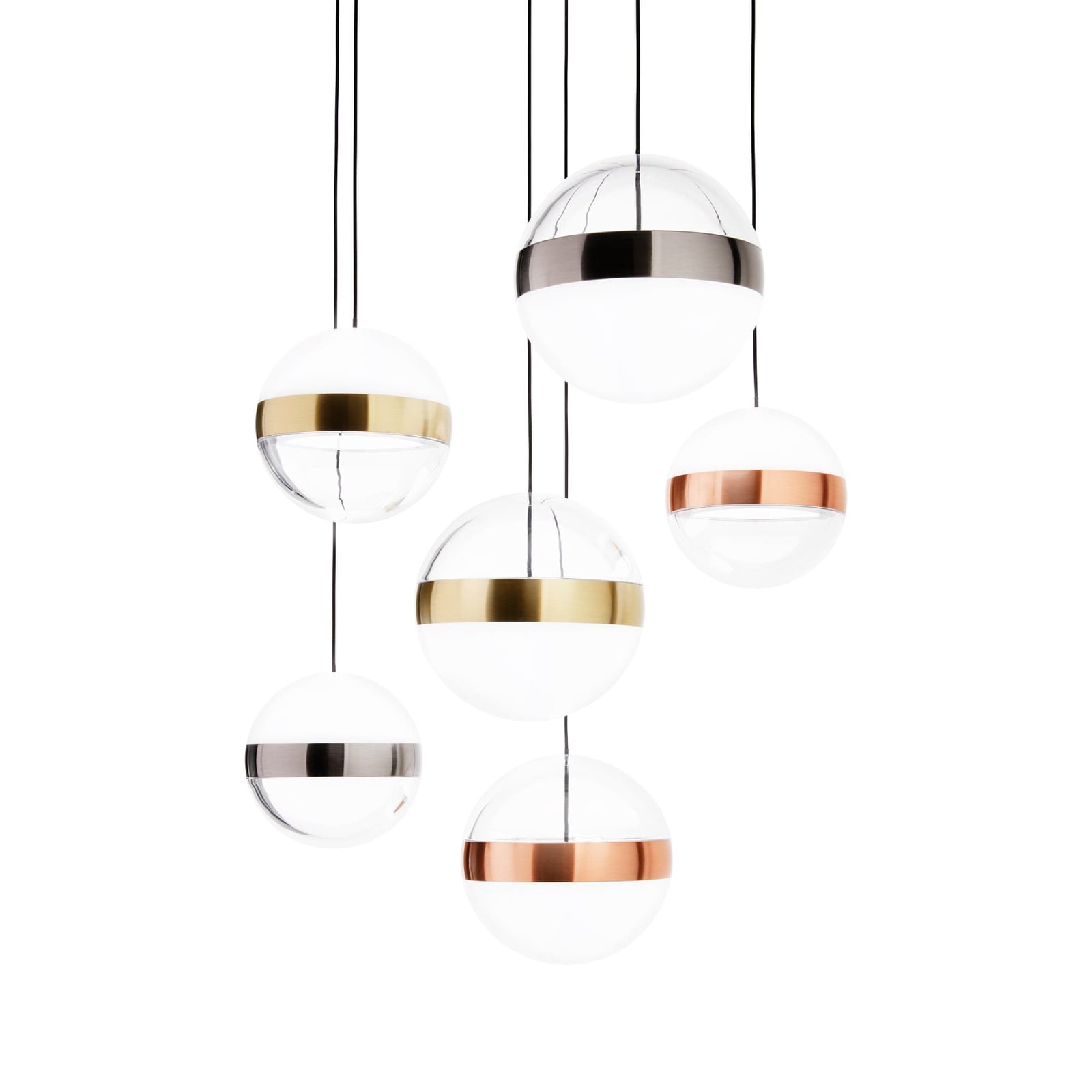 Montert LED pendellampe Galaxy 6-lys akryl og metall Ø40 cm i rom