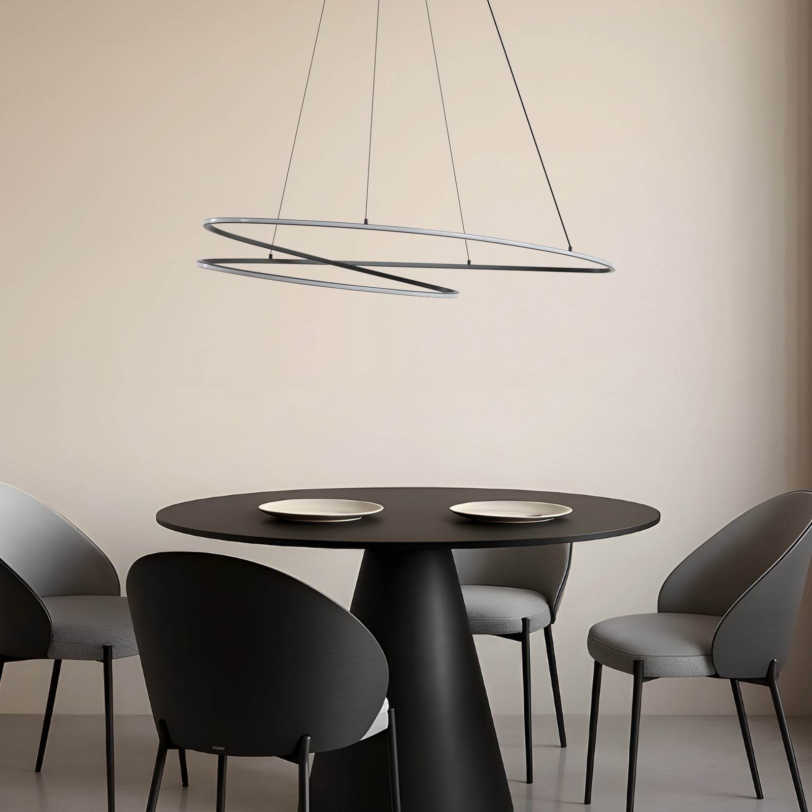 LED pendellampe Gavril dimbar svart 100 cm 40,5W montert i stue