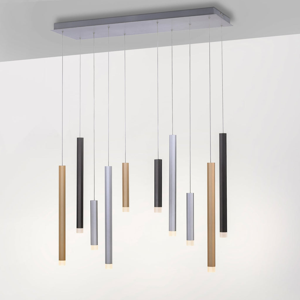 LED pendellampe Gemin 10-lys sølv/svart dimbar 89 cm forfra