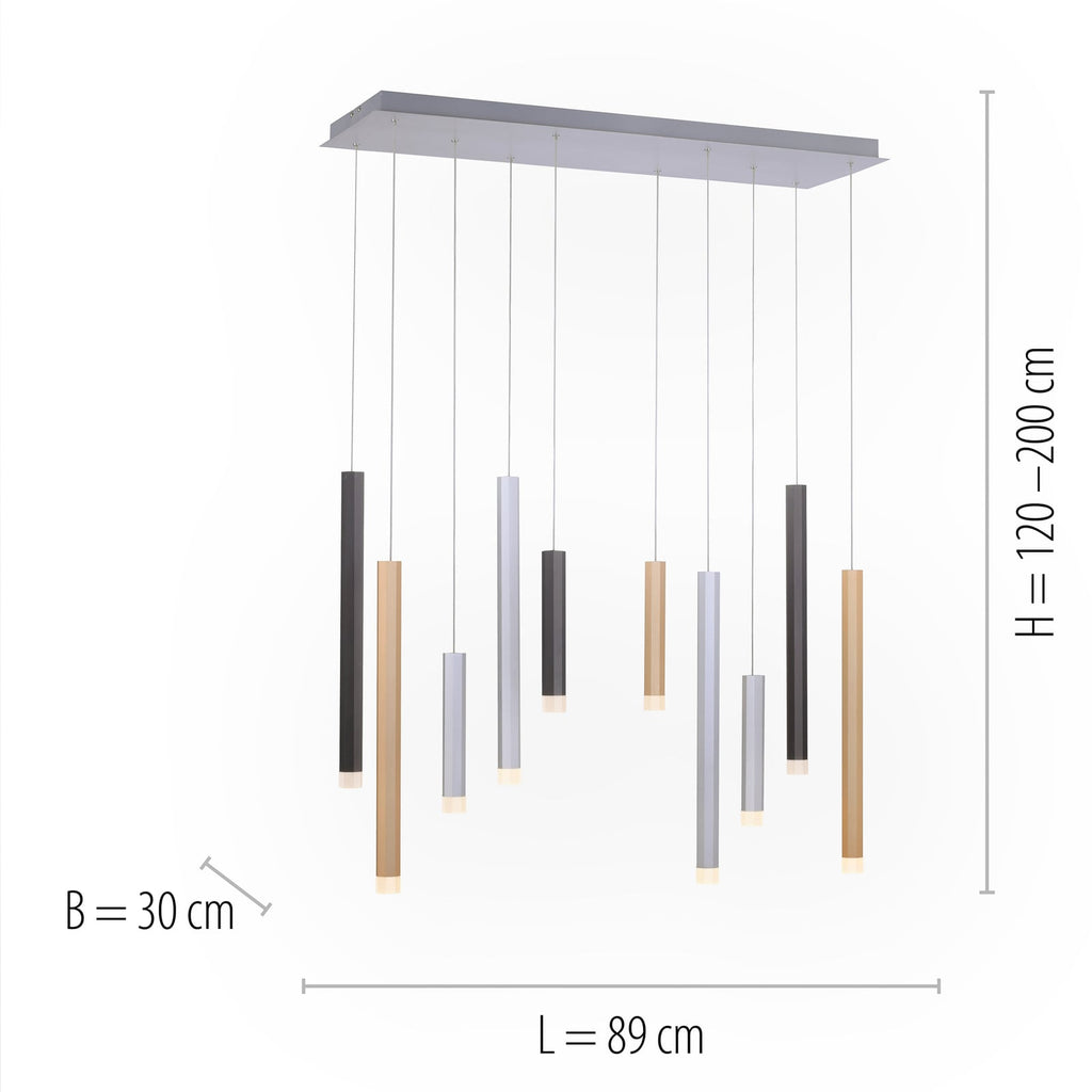 LED pendellampe Gemin 10-lys sølv/svart dimbar 89 cm montert i rom