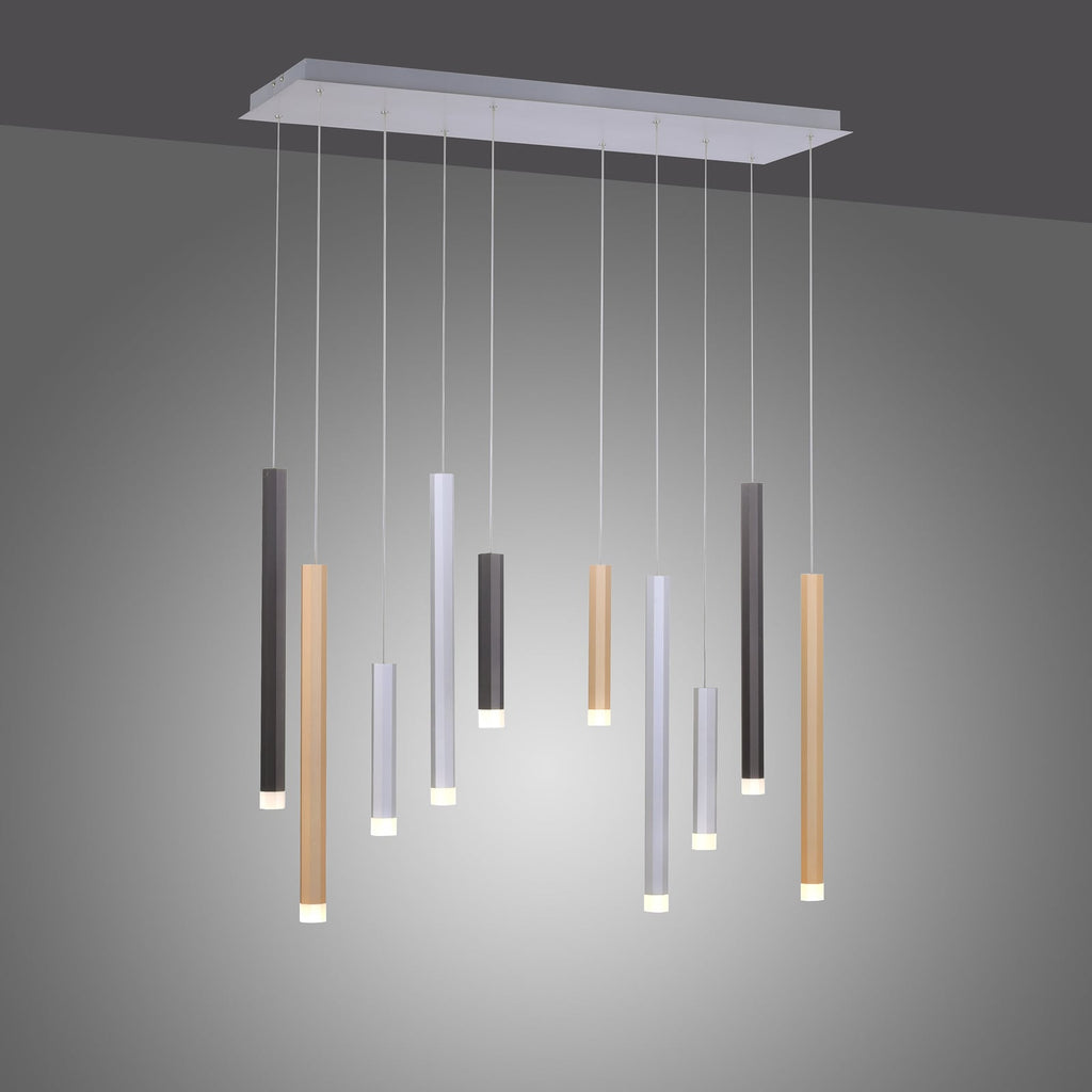 LED pendellampe Gemin 10-lys sølv/svart dimbar 89 cm nærbilde av lampe