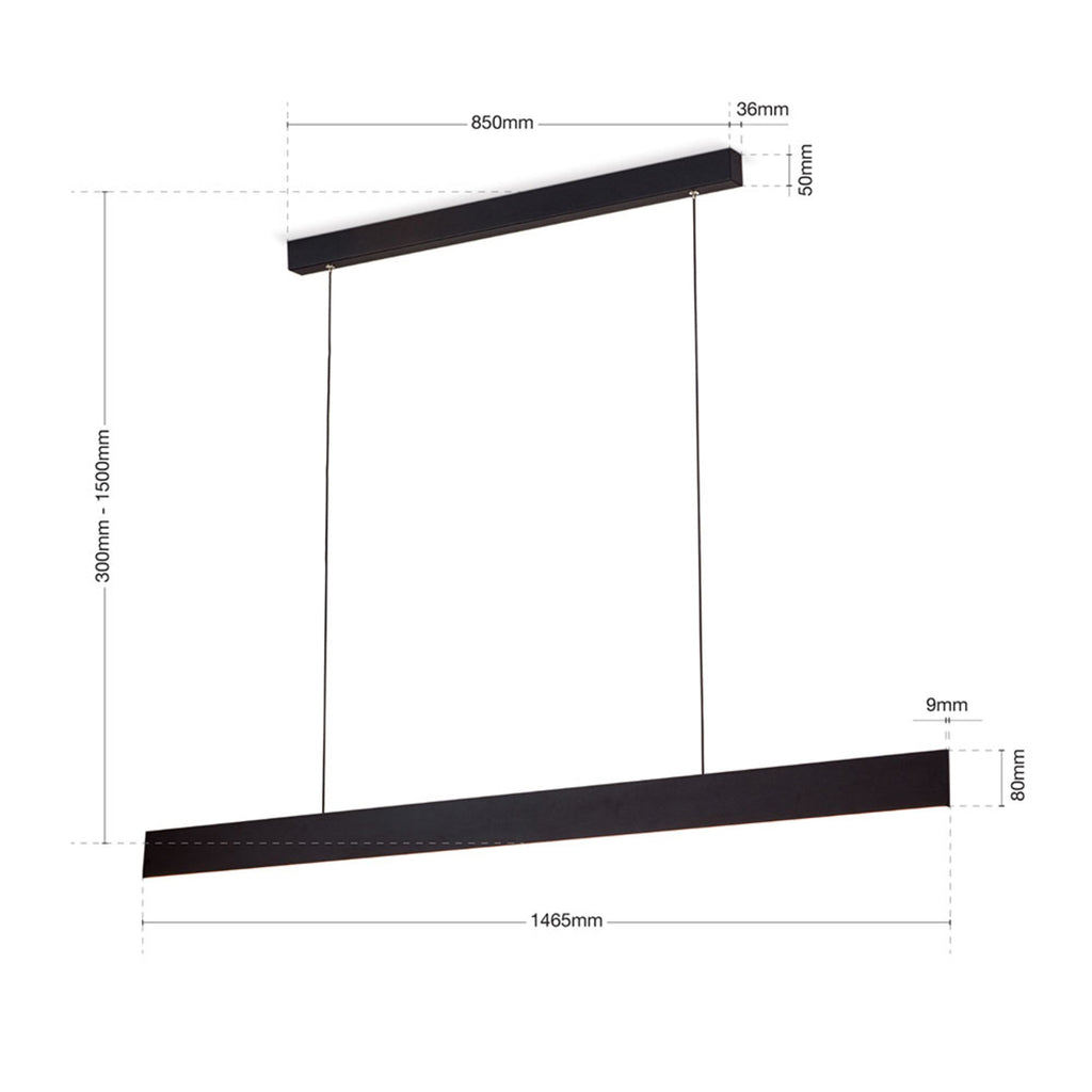 LED pendellampe Gideon opp og ned svart 146 cm fra siden