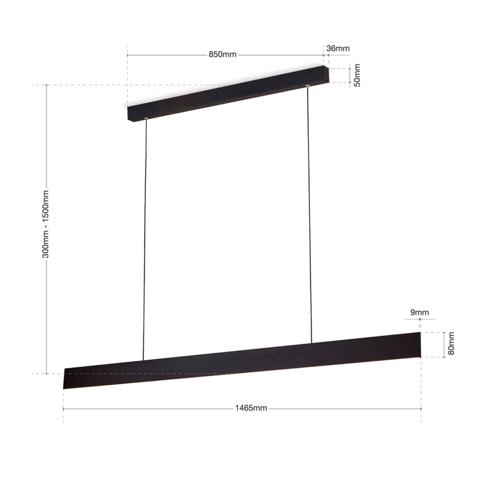 LED pendellampe Gideon opp og ned svart 146 cm fra siden
