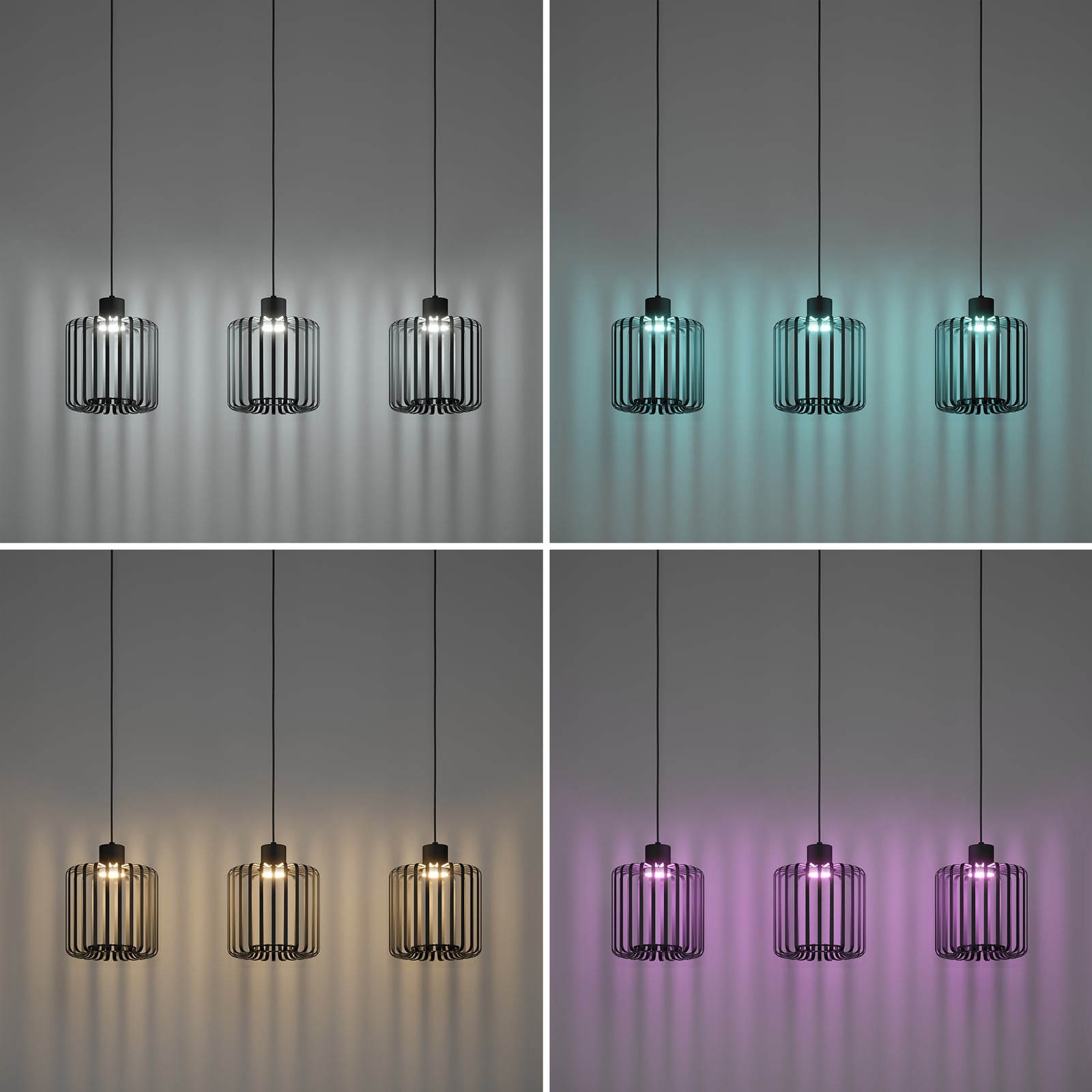 LED pendellampe Ginestrone-Z 3-lys dimbar CCT RGB svart nærbilde av LED-moduler