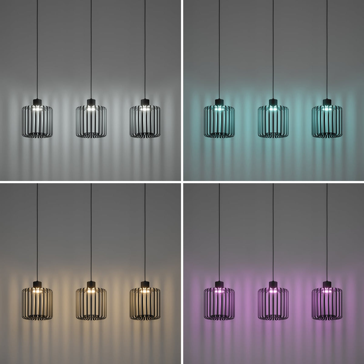 LED pendellampe Ginestrone-Z 3-lys dimbar CCT RGB svart nærbilde av LED-moduler
