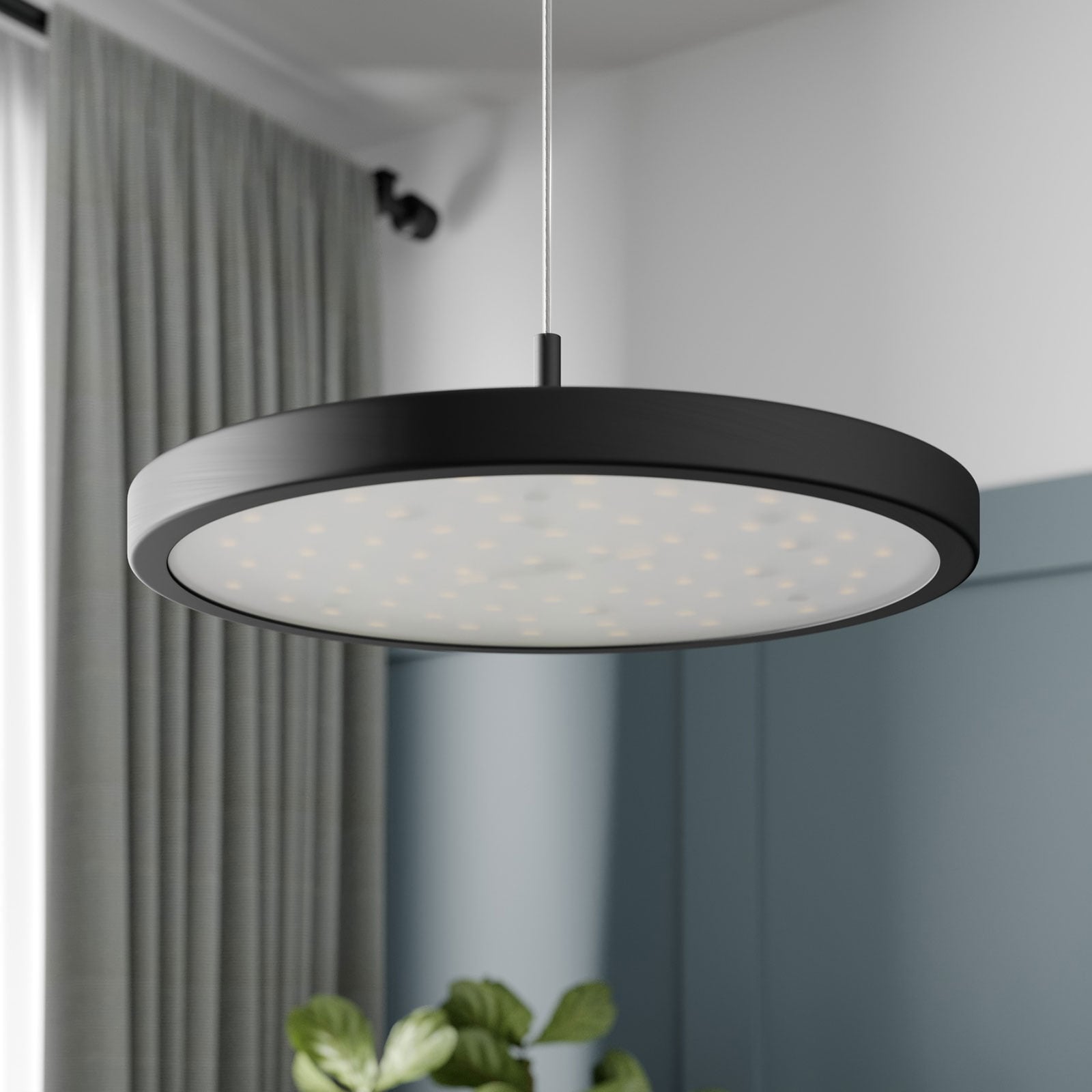 LED pendellampe Gion dimbar aluminium/svart detalj av dekorring