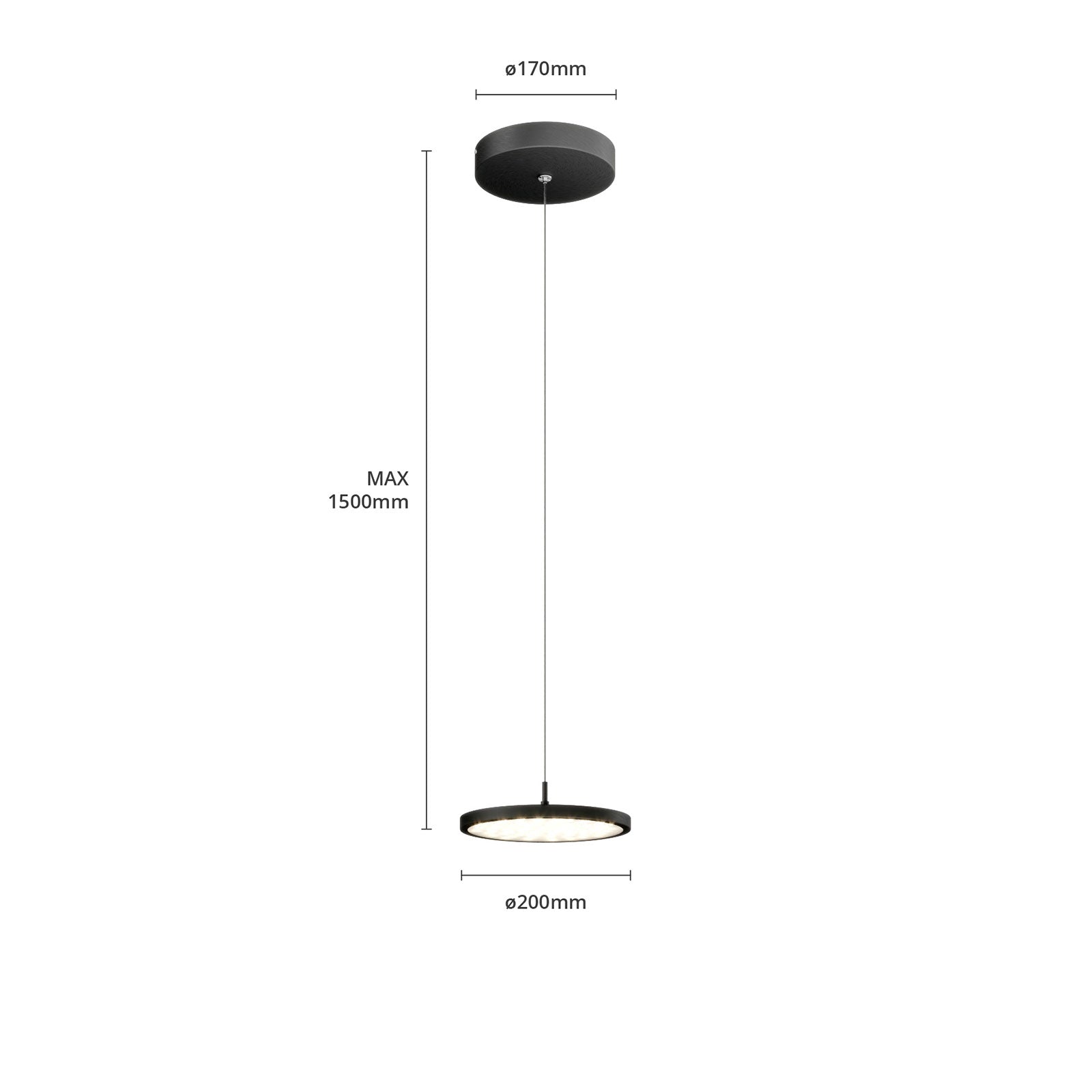 LED pendellampe Gion dimbar aluminium/svart sideprofil