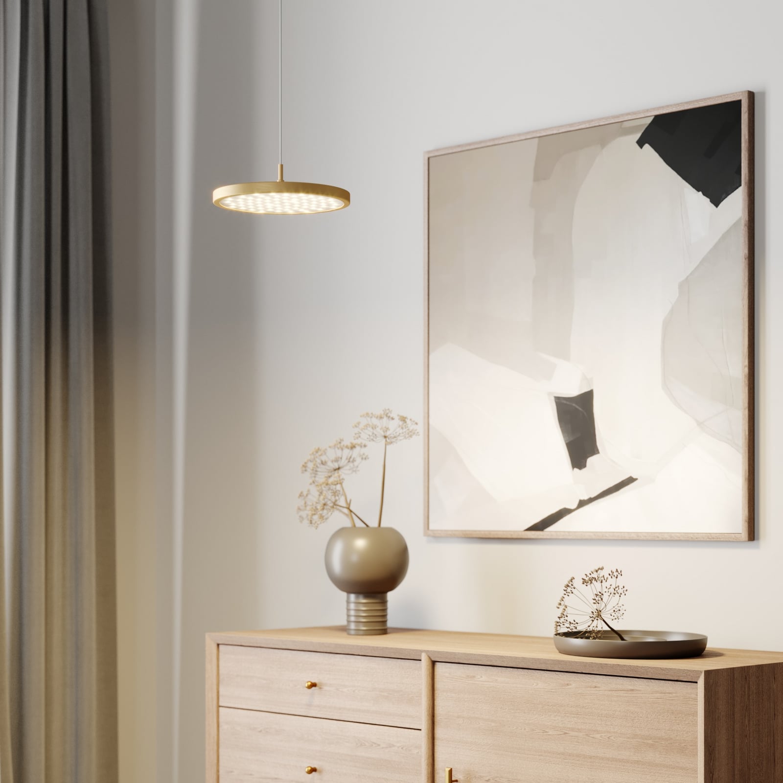 LED pendellampe Gion dimbar hvit/messing bakside