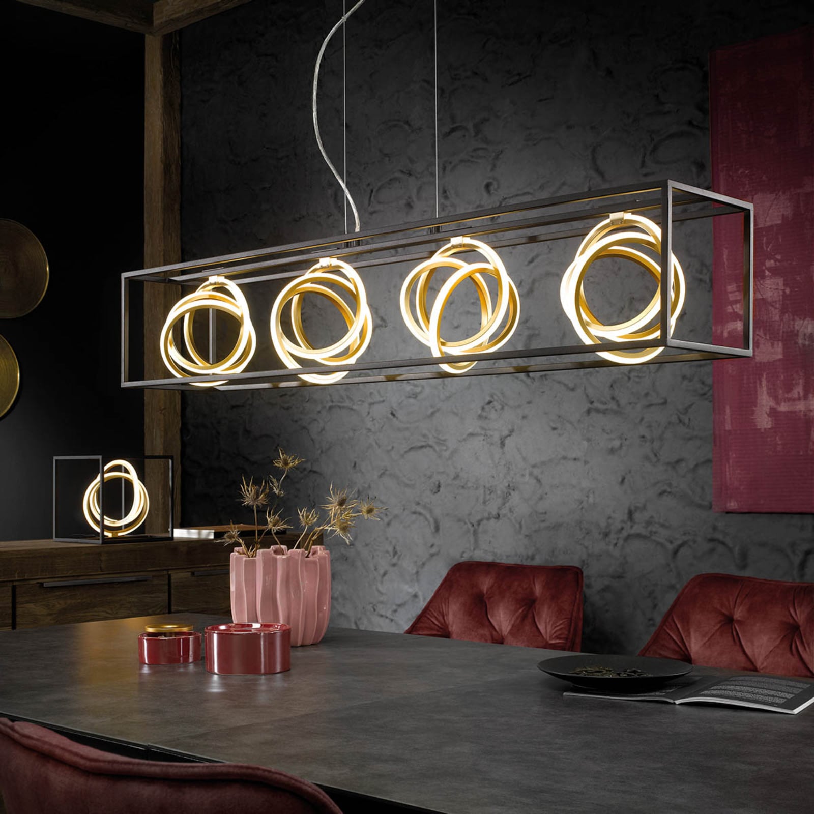 LED pendellampe Gisi 4-lys CCT dimbar med fjernkontroll forfra