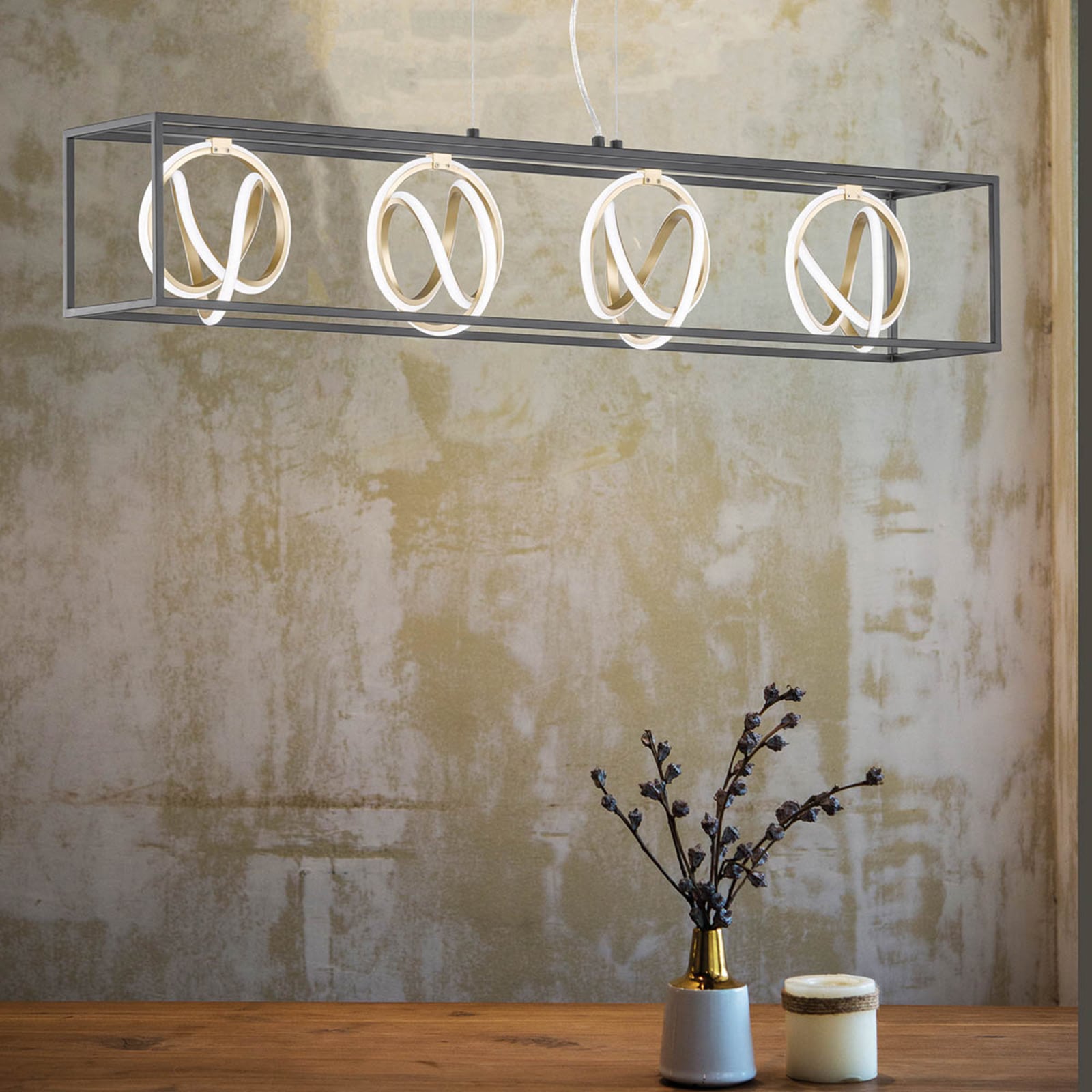 LED pendellampe Gisi 4-lys CCT dimbar med fjernkontroll bakside