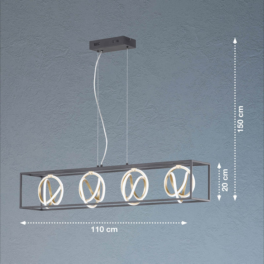 LED pendellampe Gisi 4-lys CCT dimbar med fjernkontroll detalj av spiraler