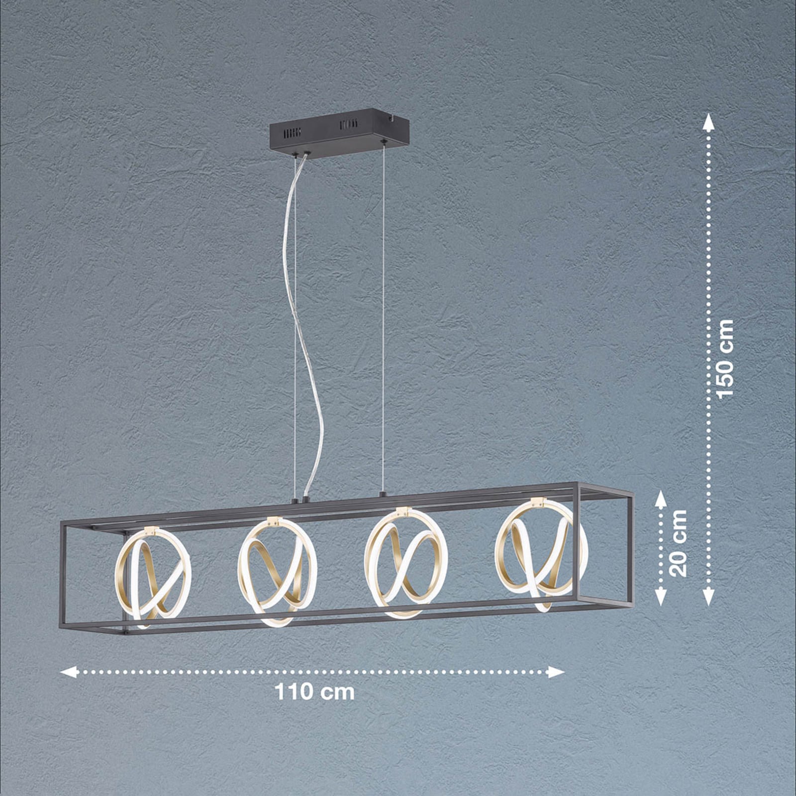LED pendellampe Gisi 4-lys CCT dimbar med fjernkontroll detalj av spiraler