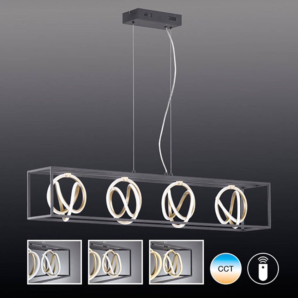 LED pendellampe Gisi 4-lys CCT dimbar med fjernkontroll montert i stue