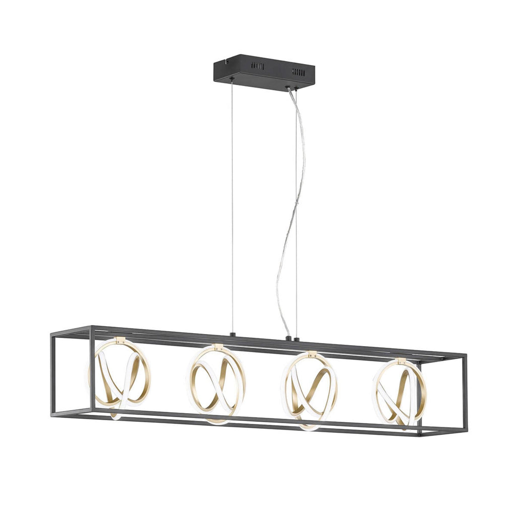 LED pendellampe Gisi 4-lys CCT dimbar med fjernkontroll nærbilde av metallramme