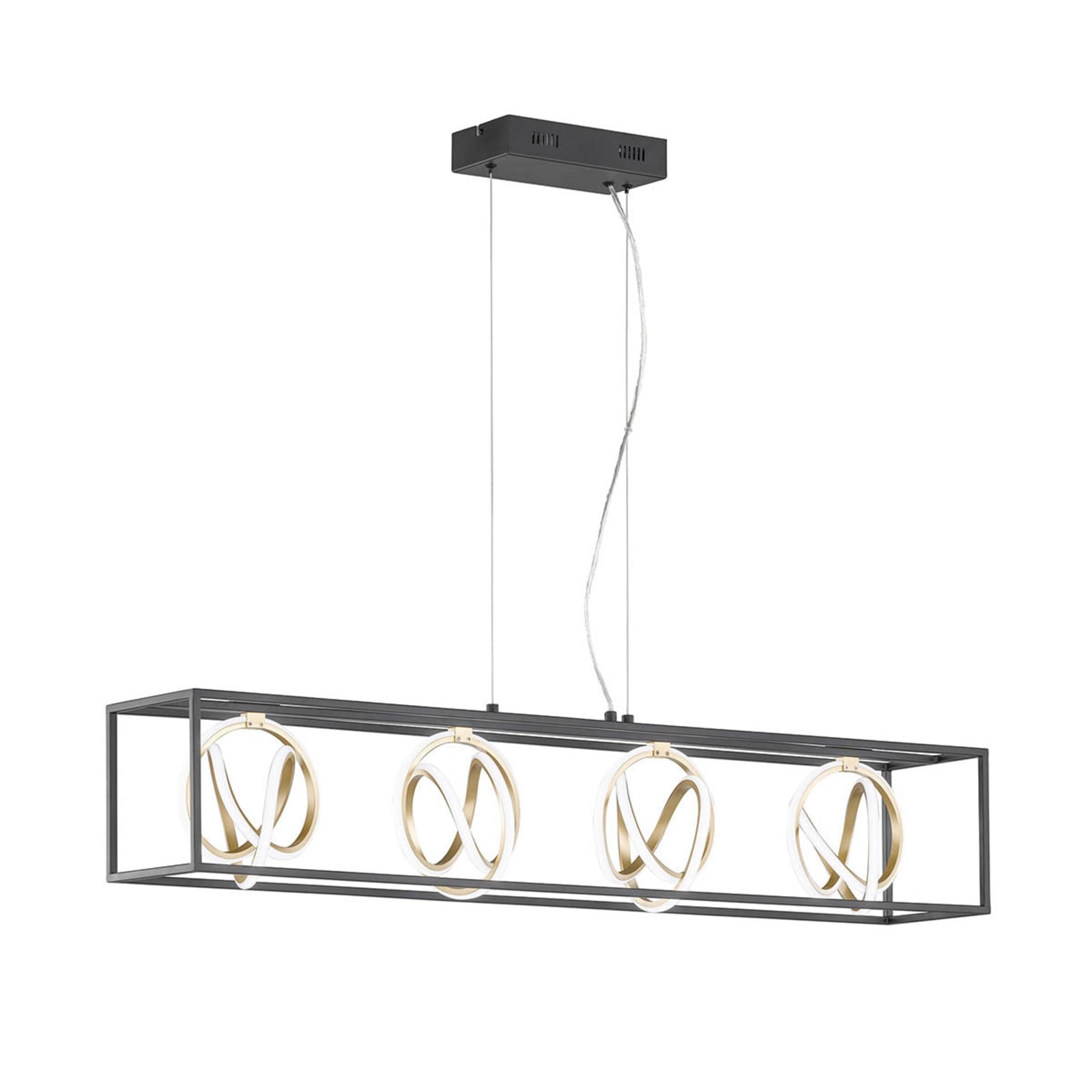LED pendellampe Gisi 4-lys CCT dimbar med fjernkontroll nærbilde av metallramme