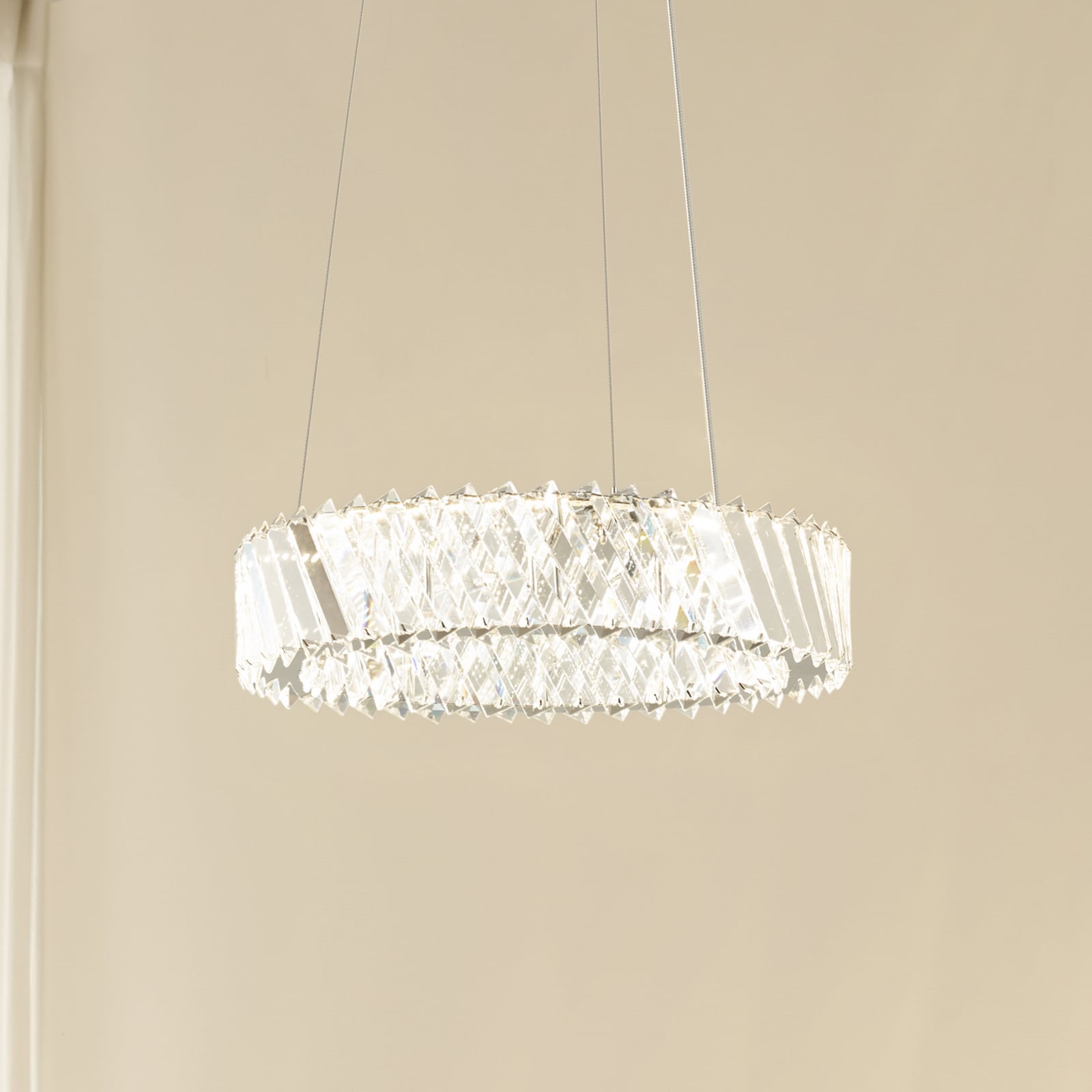 LED pendellampe Glacis krystallglass Ø40 cm krom forfra